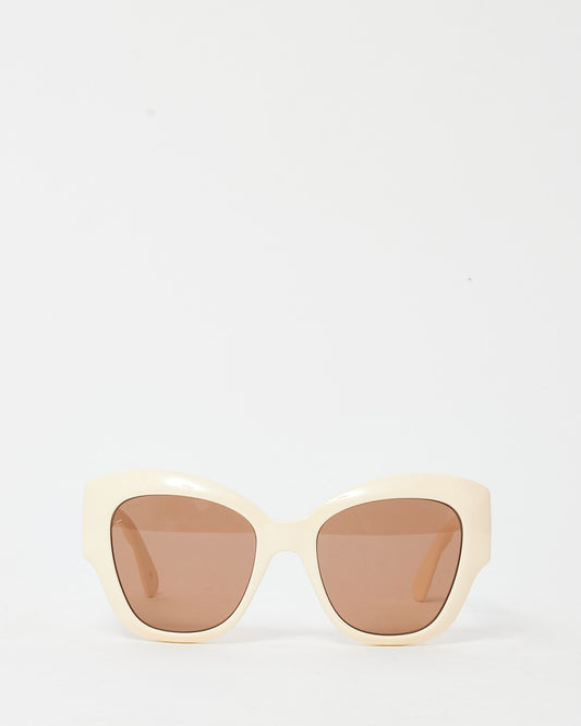 Gucci Cream GG0808S GG Logo Oversize Butterfly Sunglasses