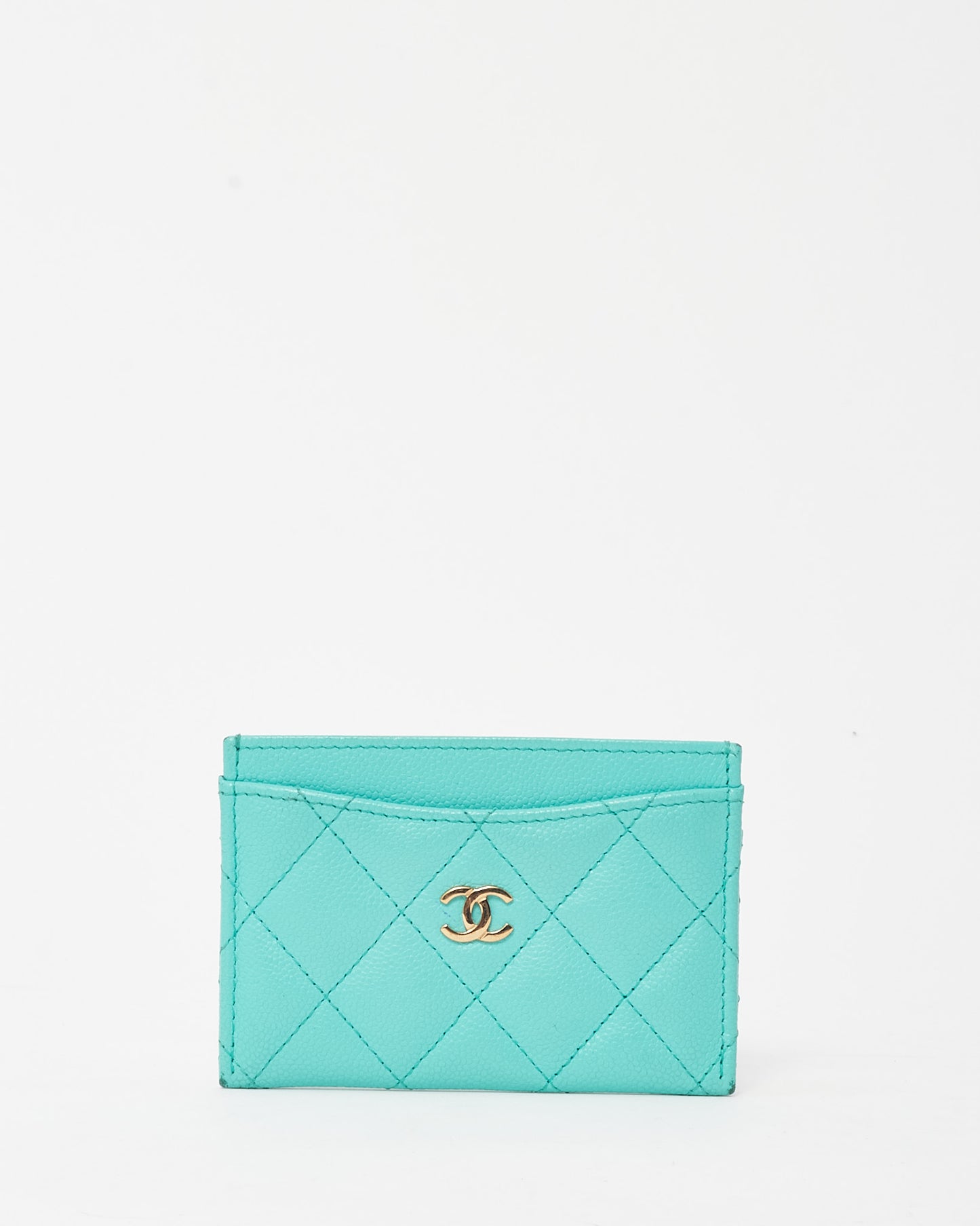 Chanel Turquoise Blue Caviar Leather Card Holder GHW