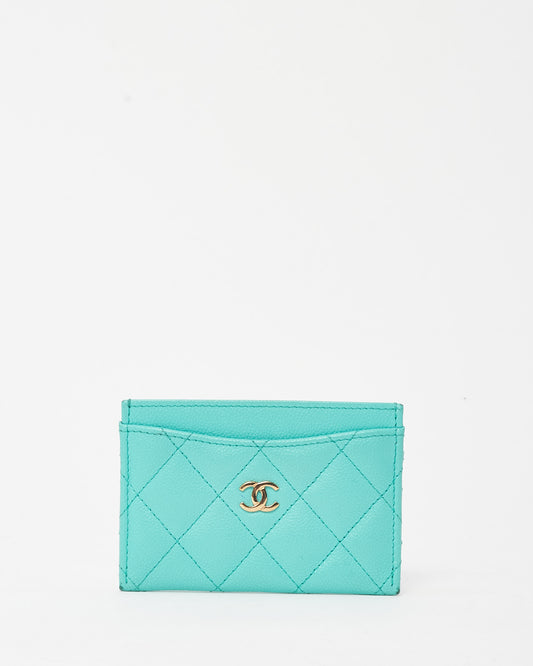 Chanel Turquoise Blue Caviar Leather Card Holder GHW