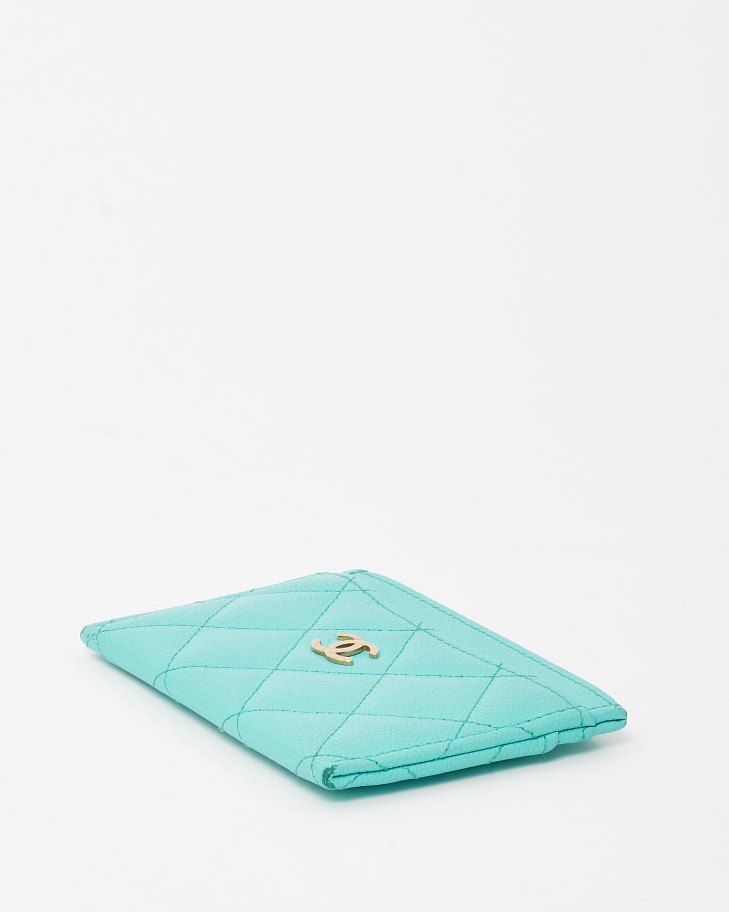 Chanel Turquoise Blue Caviar Leather Card Holder GHW