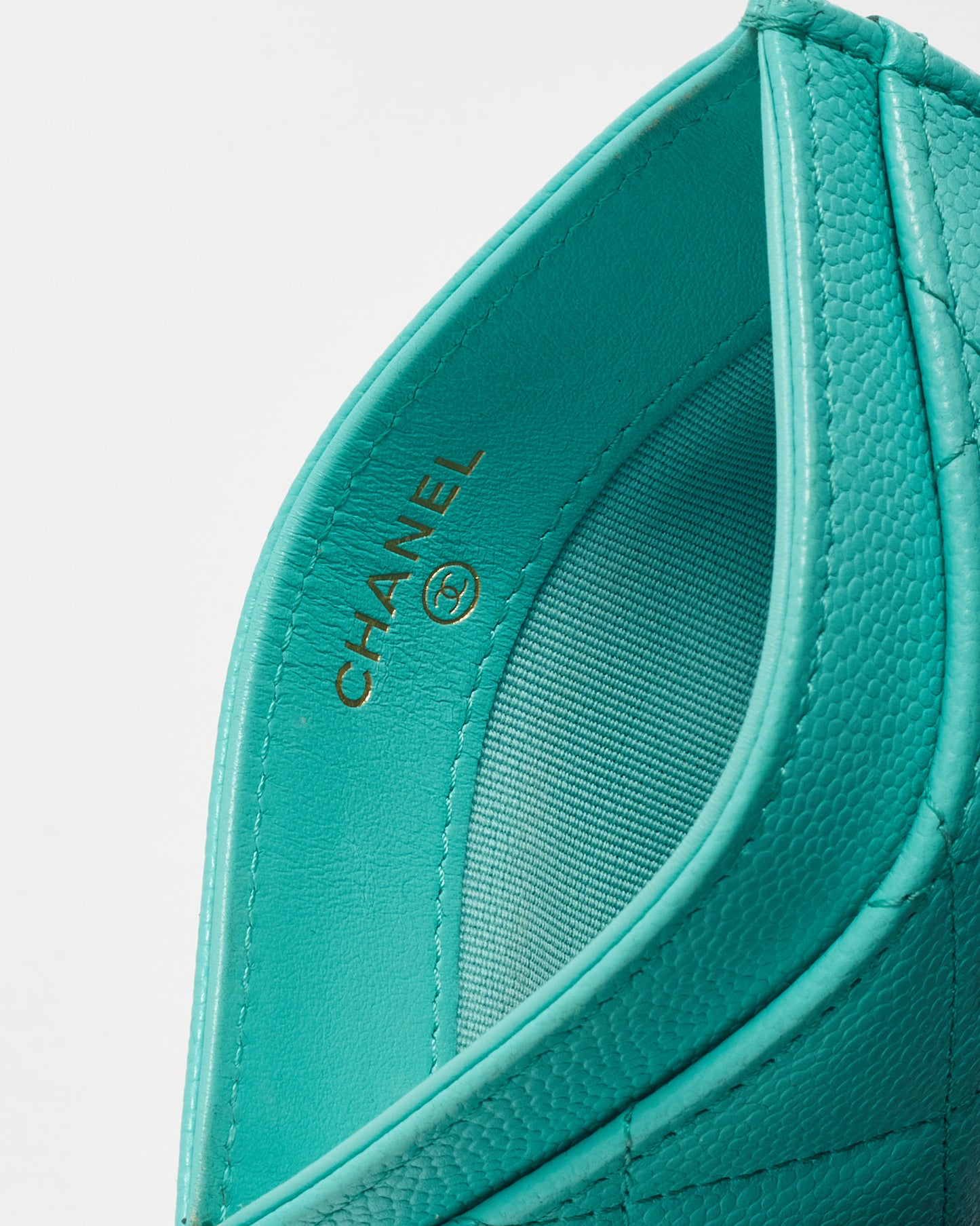 Chanel Turquoise Blue Caviar Leather Card Holder GHW