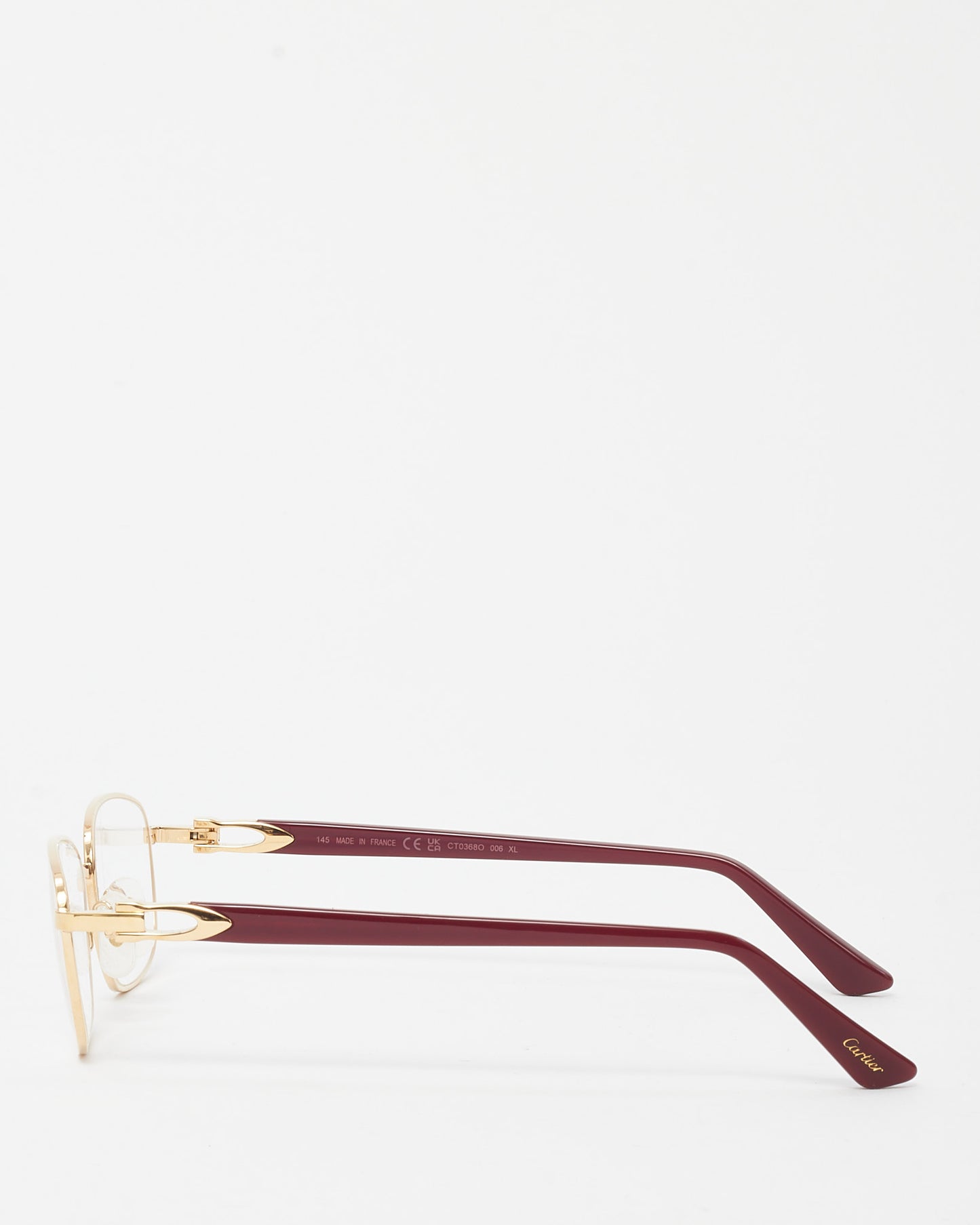 Cartier Gold and Burgundy CT0368O Rectangular Eyeglasses