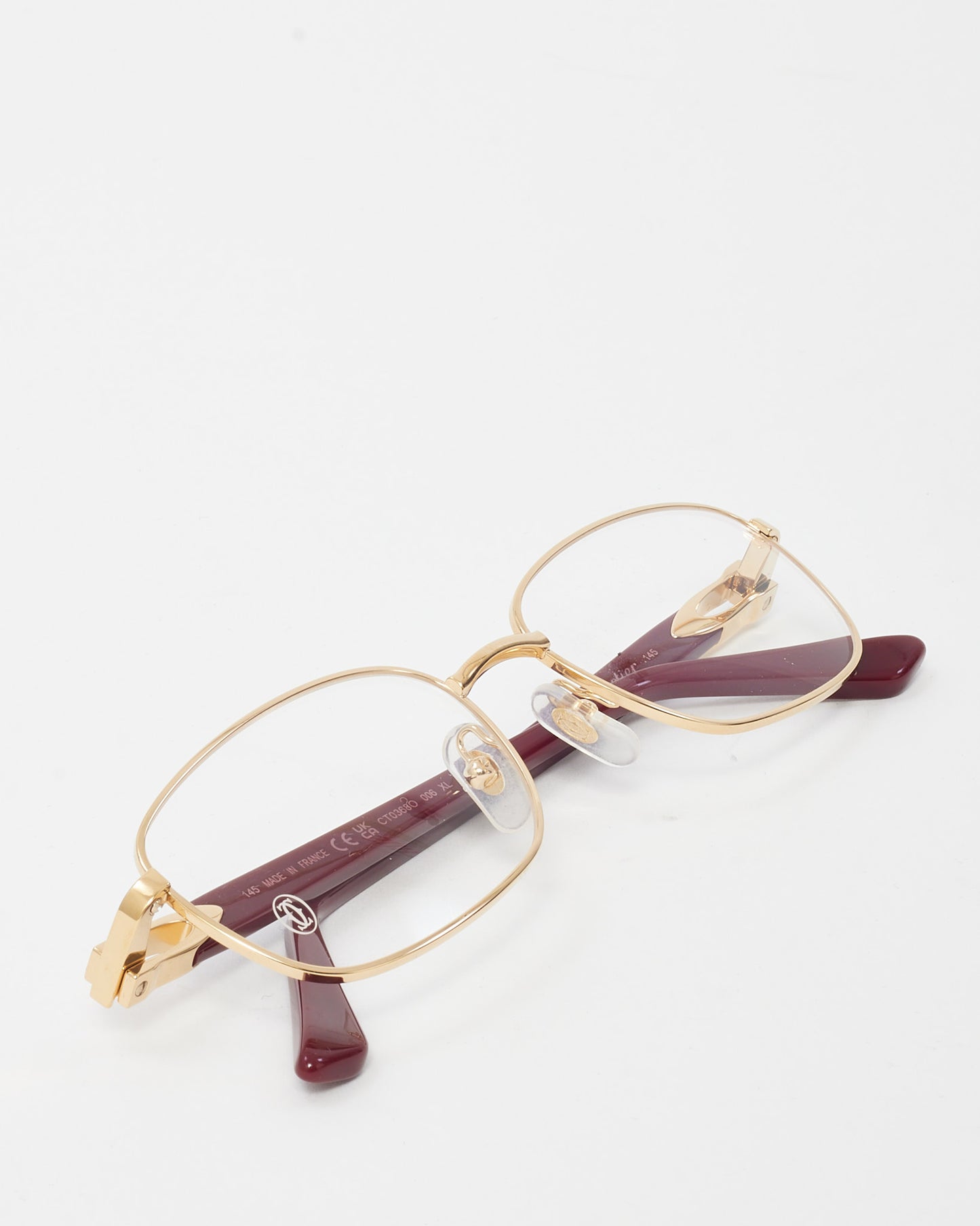 Cartier Gold and Burgundy CT0368O Rectangular Eyeglasses