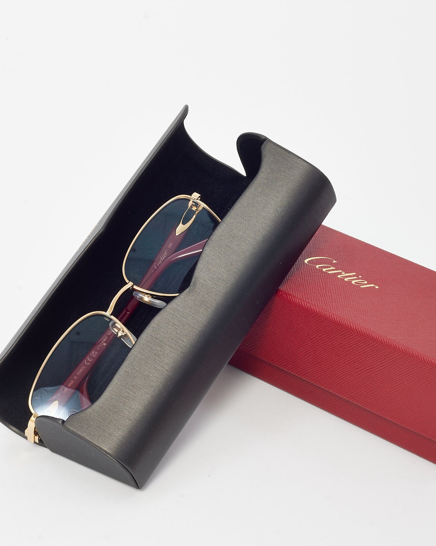 Cartier Gold and Burgundy CT0368O Rectangular Eyeglasses