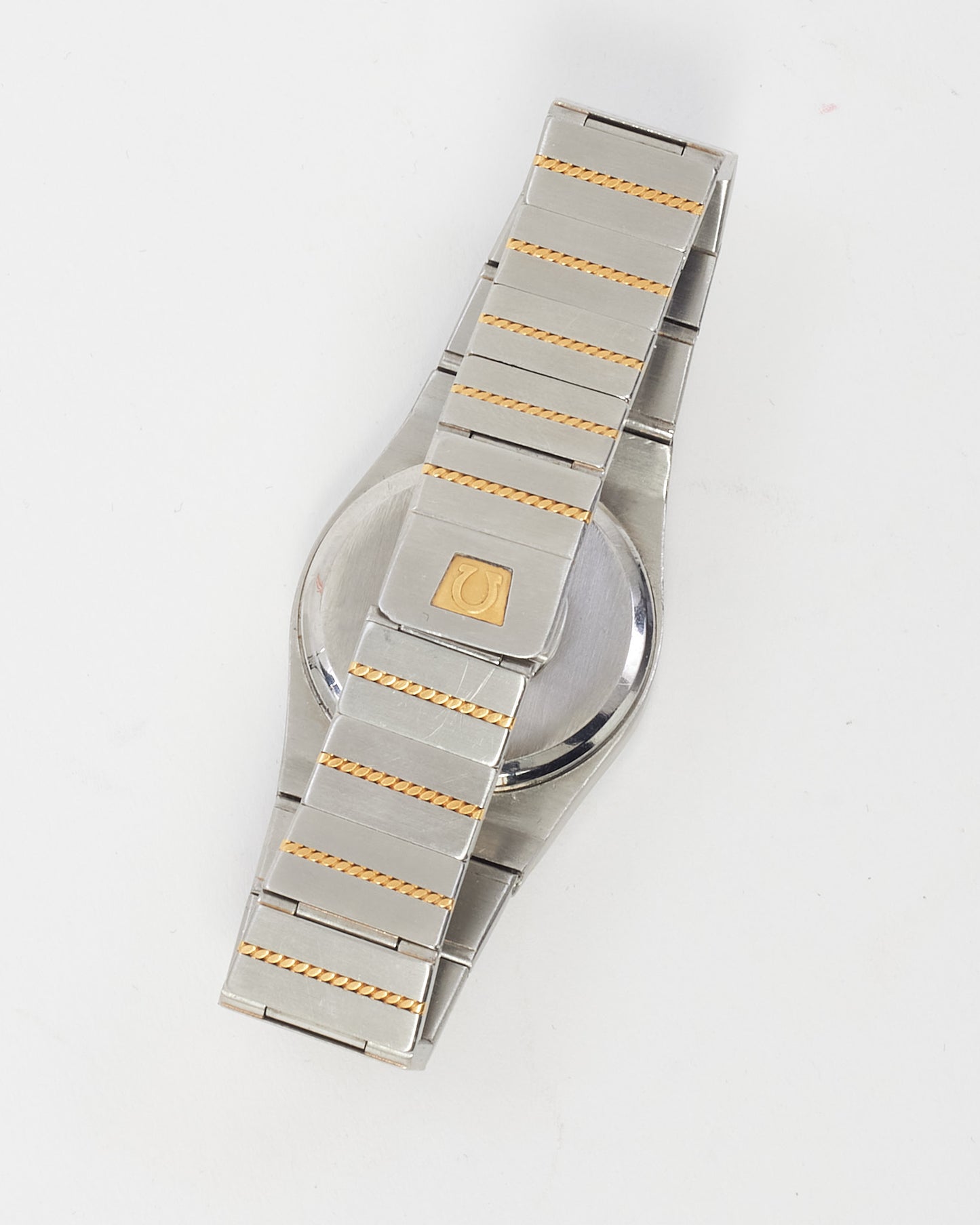 Omega Vintage Stainless Steel, Black Face, Gold Bezel Constellation 28mm Watch