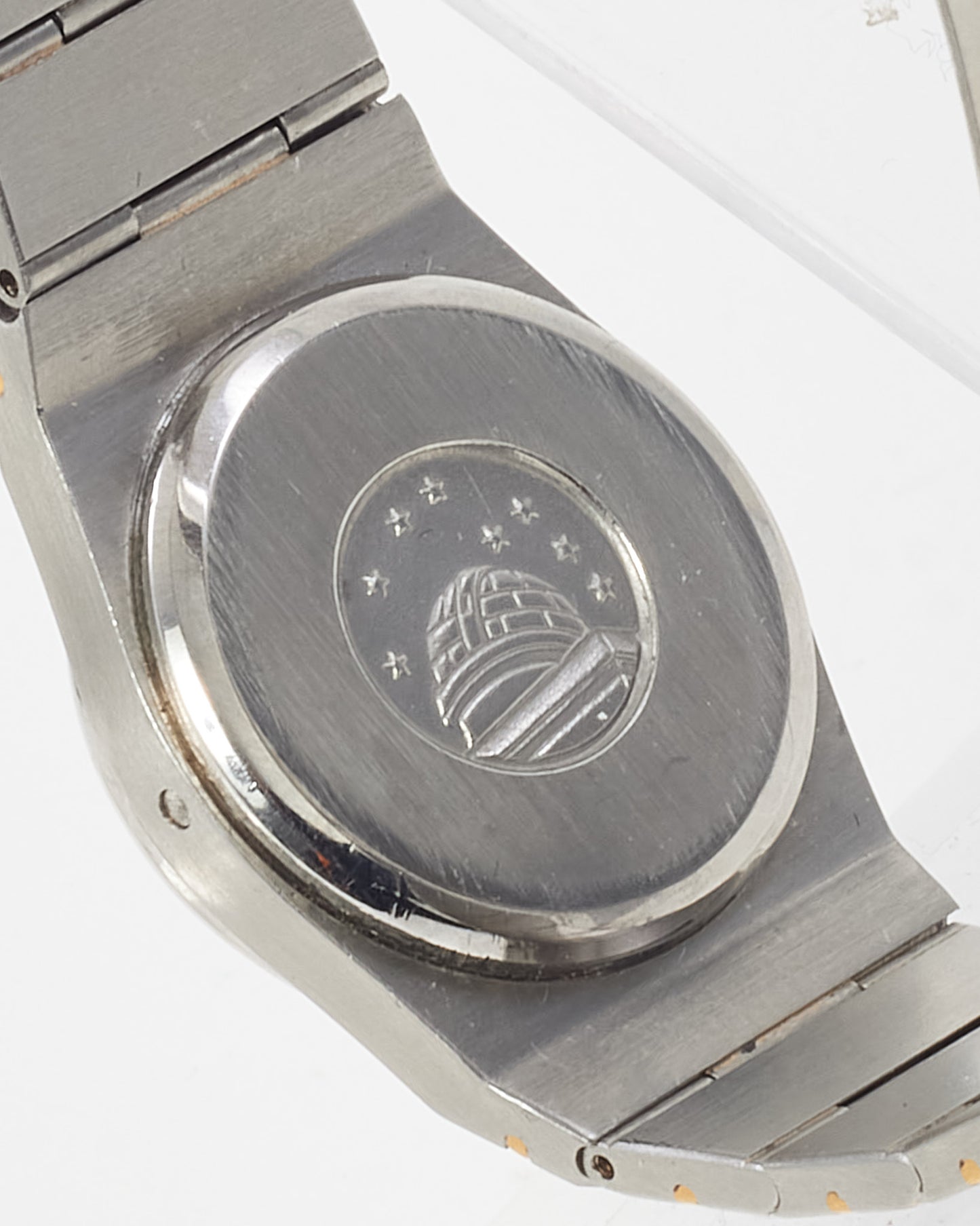 Omega Vintage Stainless Steel, Black Face, Gold Bezel Constellation 28mm Watch