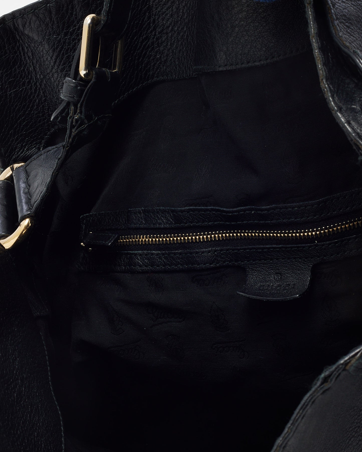 Gucci Black Leather Gold G Medium Charlotte Hobo Bag