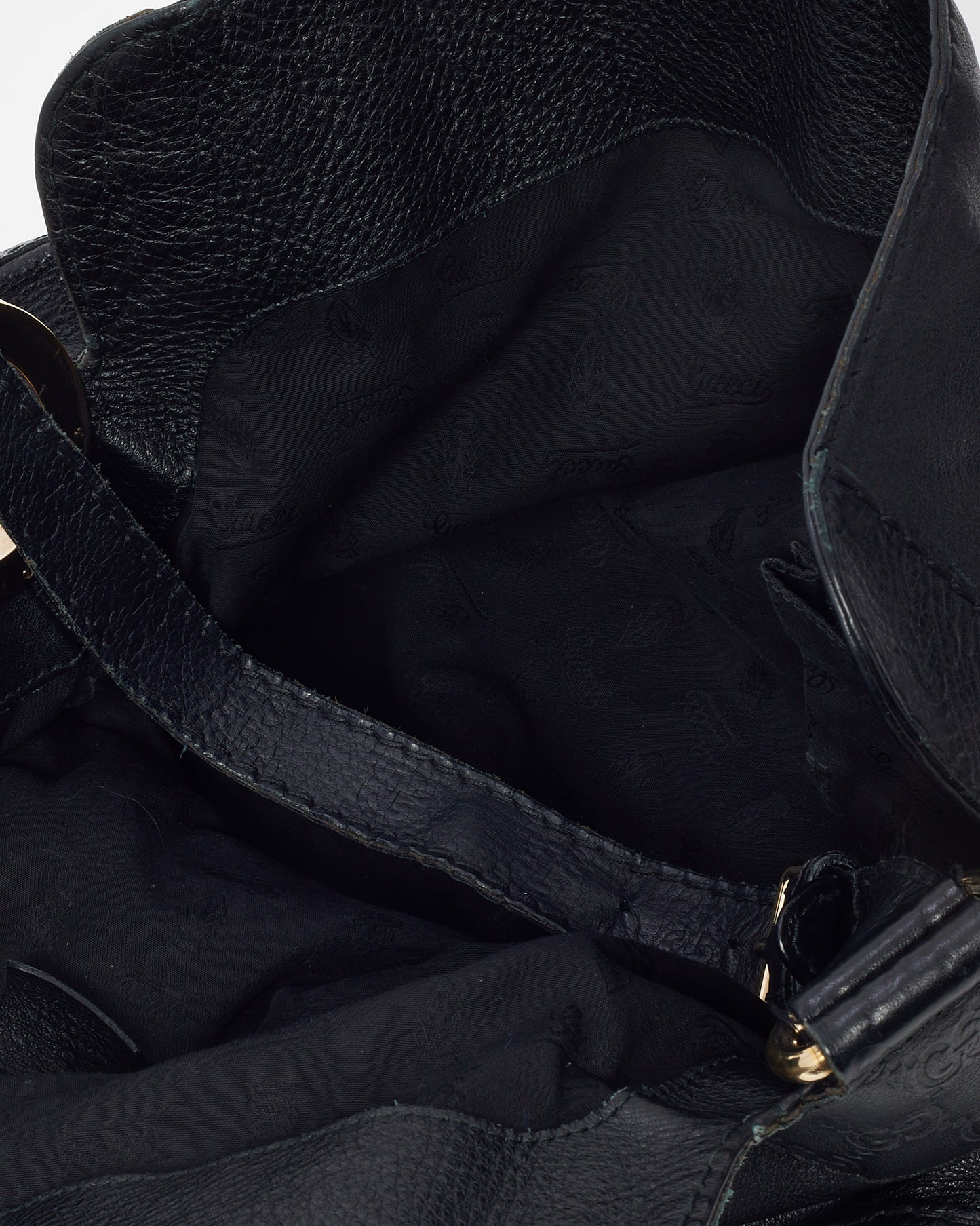 Gucci Black Leather Gold G Medium Charlotte Hobo Bag