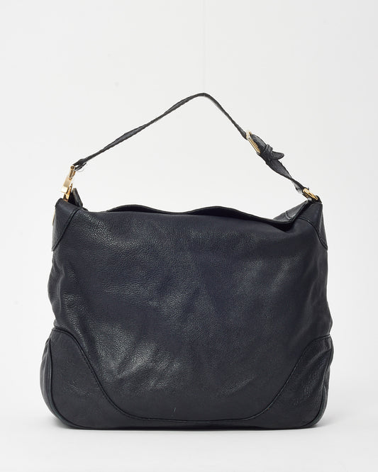 Gucci Black Leather Gold G Medium Charlotte Hobo Bag