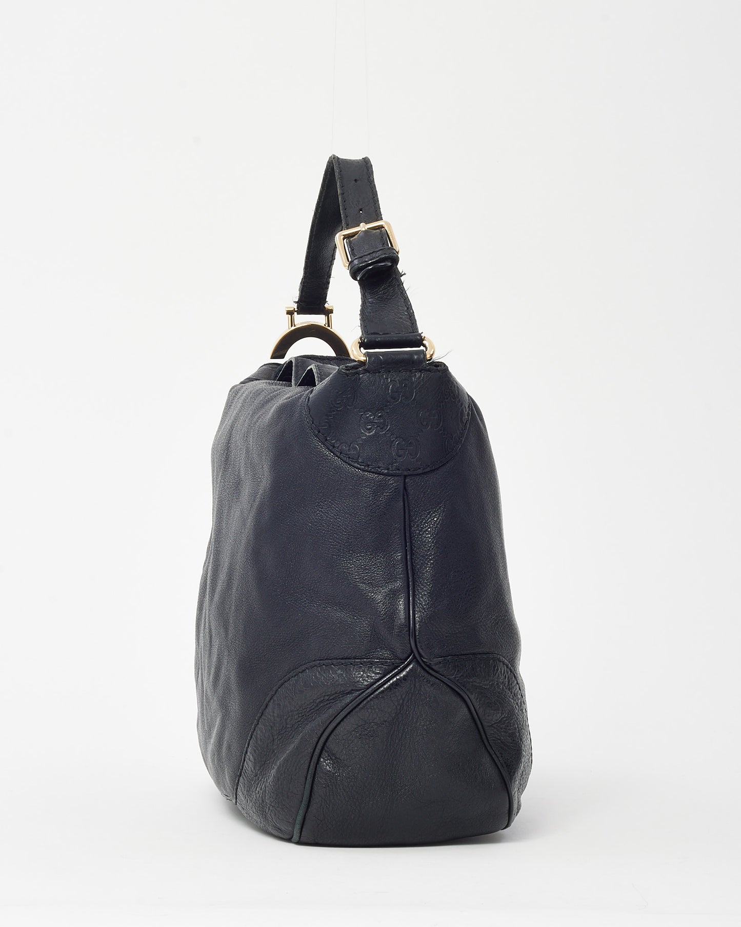 Gucci Black Leather Gold G Medium Charlotte Hobo Bag