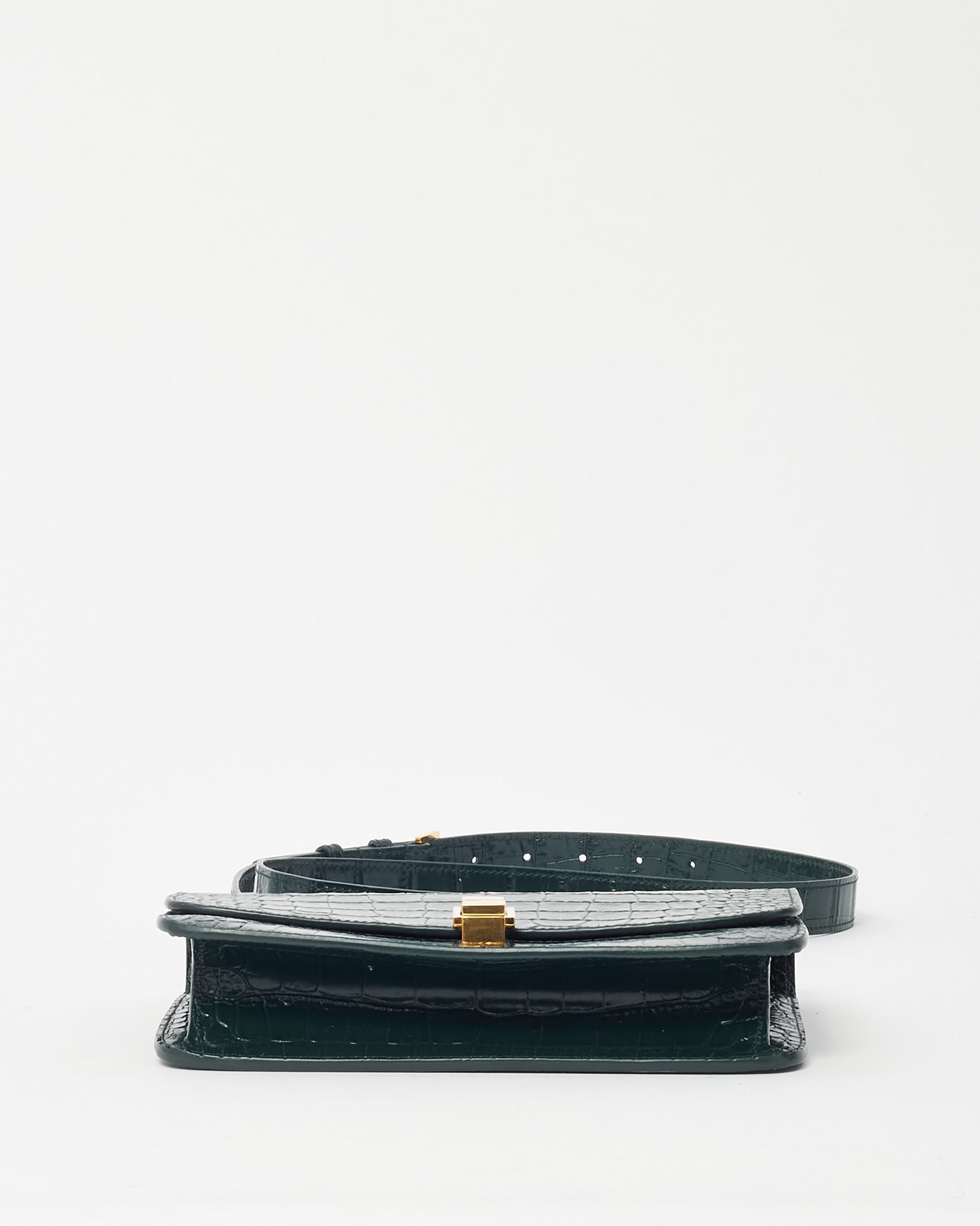 Saint Laurent Green Croc Embossed Shiny Leather Carre Satchel Shoulder Bag