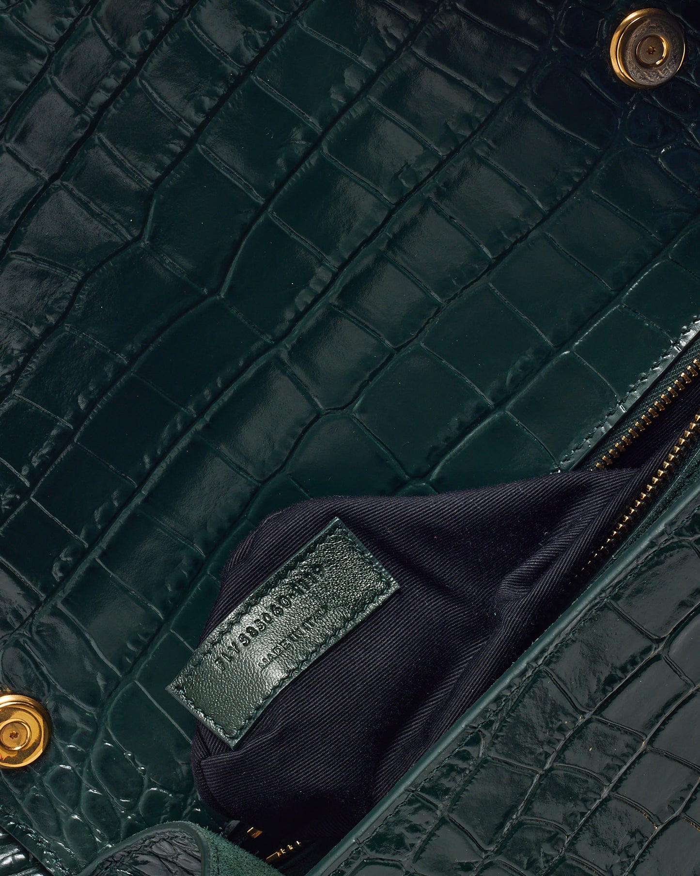 Saint Laurent Green Croc Embossed Shiny Leather Carre Satchel Shoulder Bag