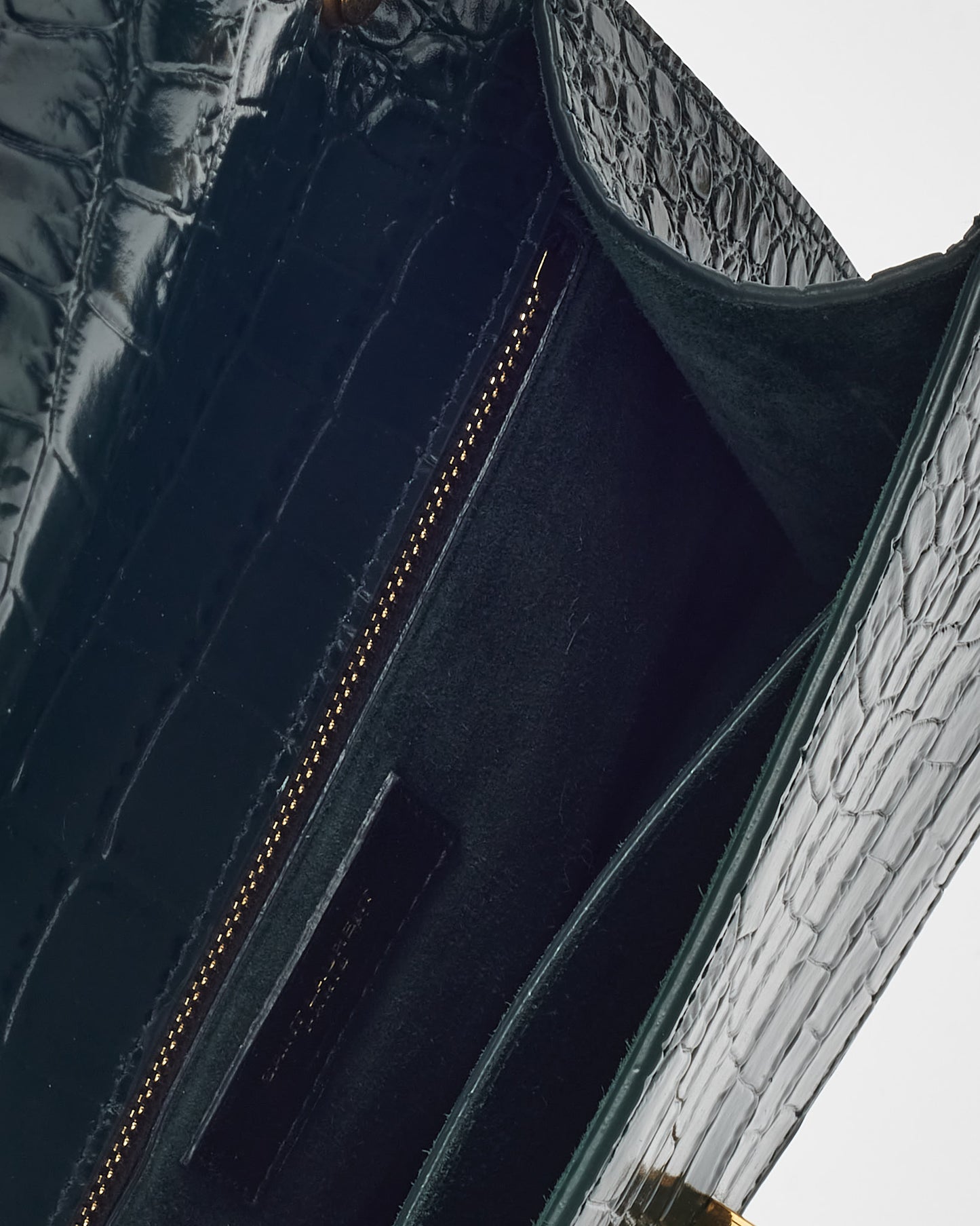 Saint Laurent Green Croc Embossed Shiny Leather Carre Satchel Shoulder Bag