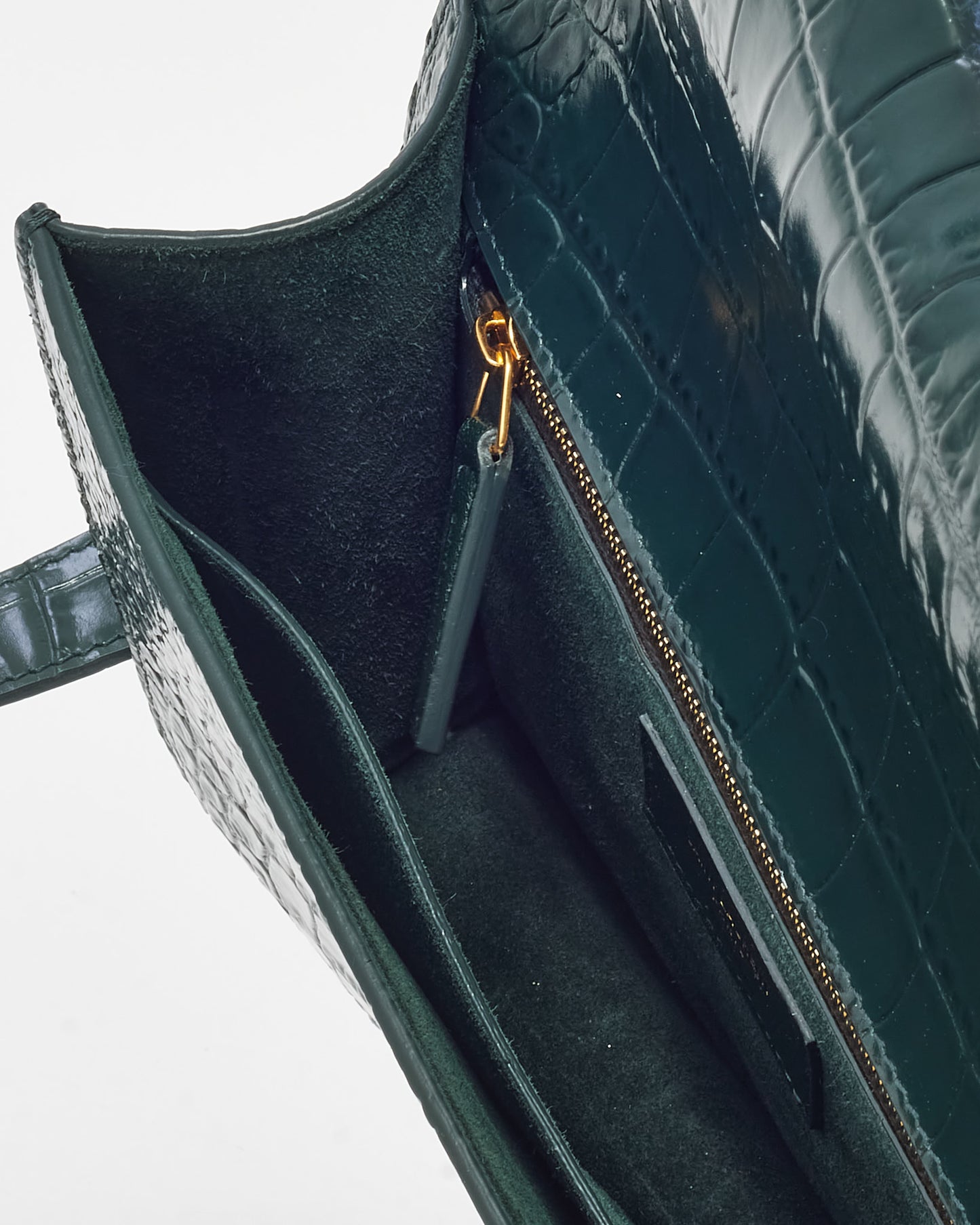 Saint Laurent Green Croc Embossed Shiny Leather Carre Satchel Shoulder Bag