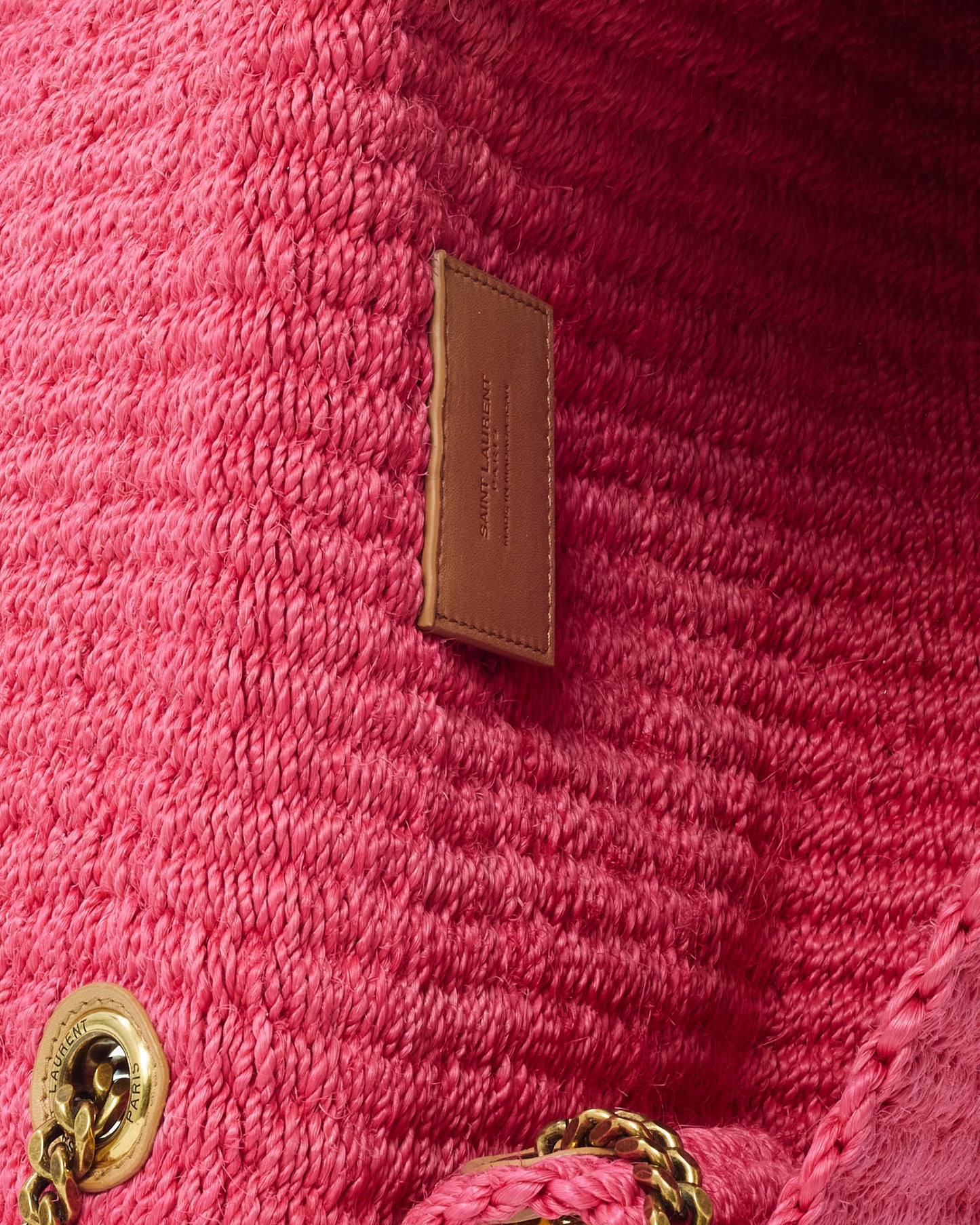 Saint Laurent Pink Raffia GHW YSL Kate Chain Shoulder Bag