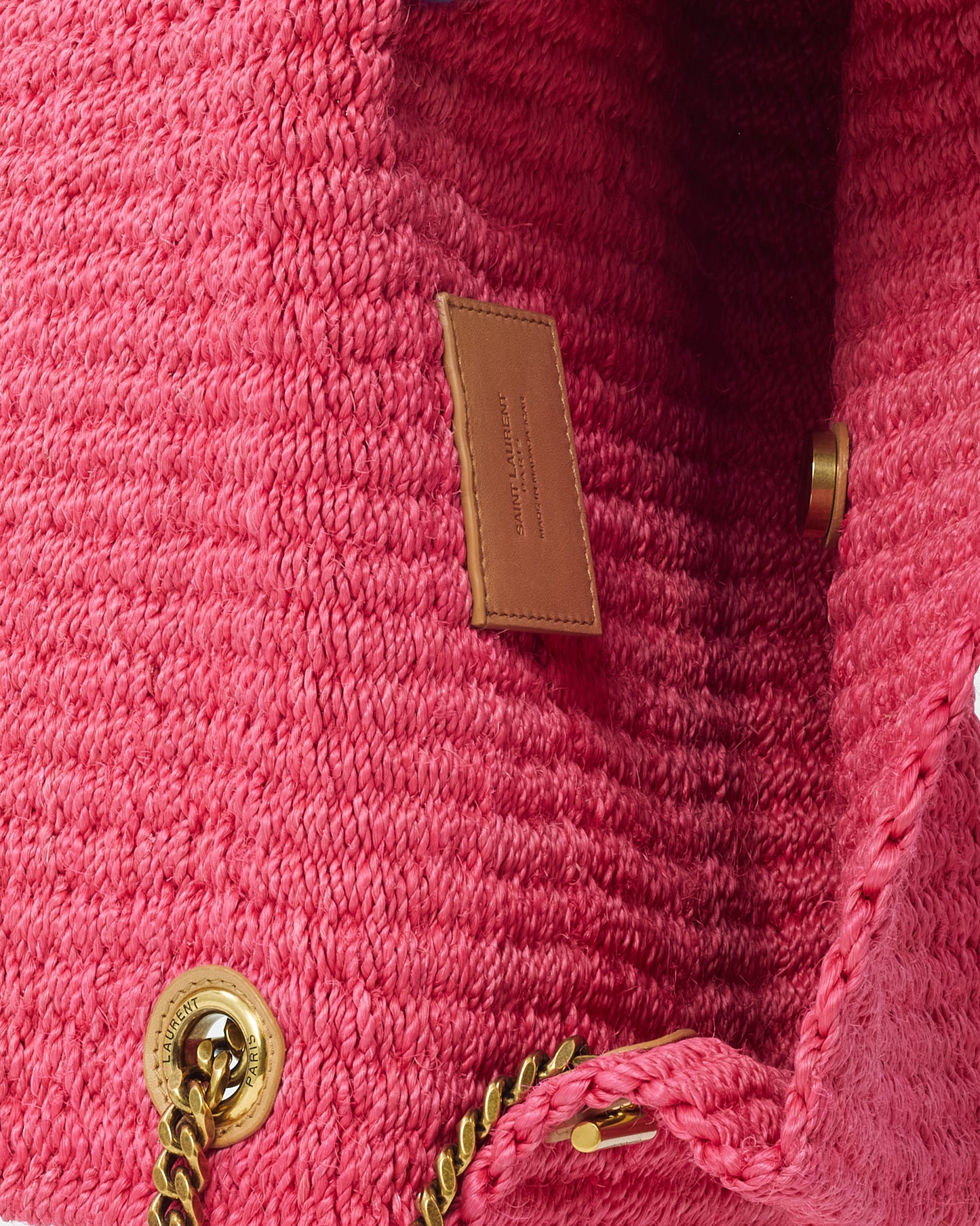Saint Laurent Pink Raffia GHW YSL Kate Chain Shoulder Bag