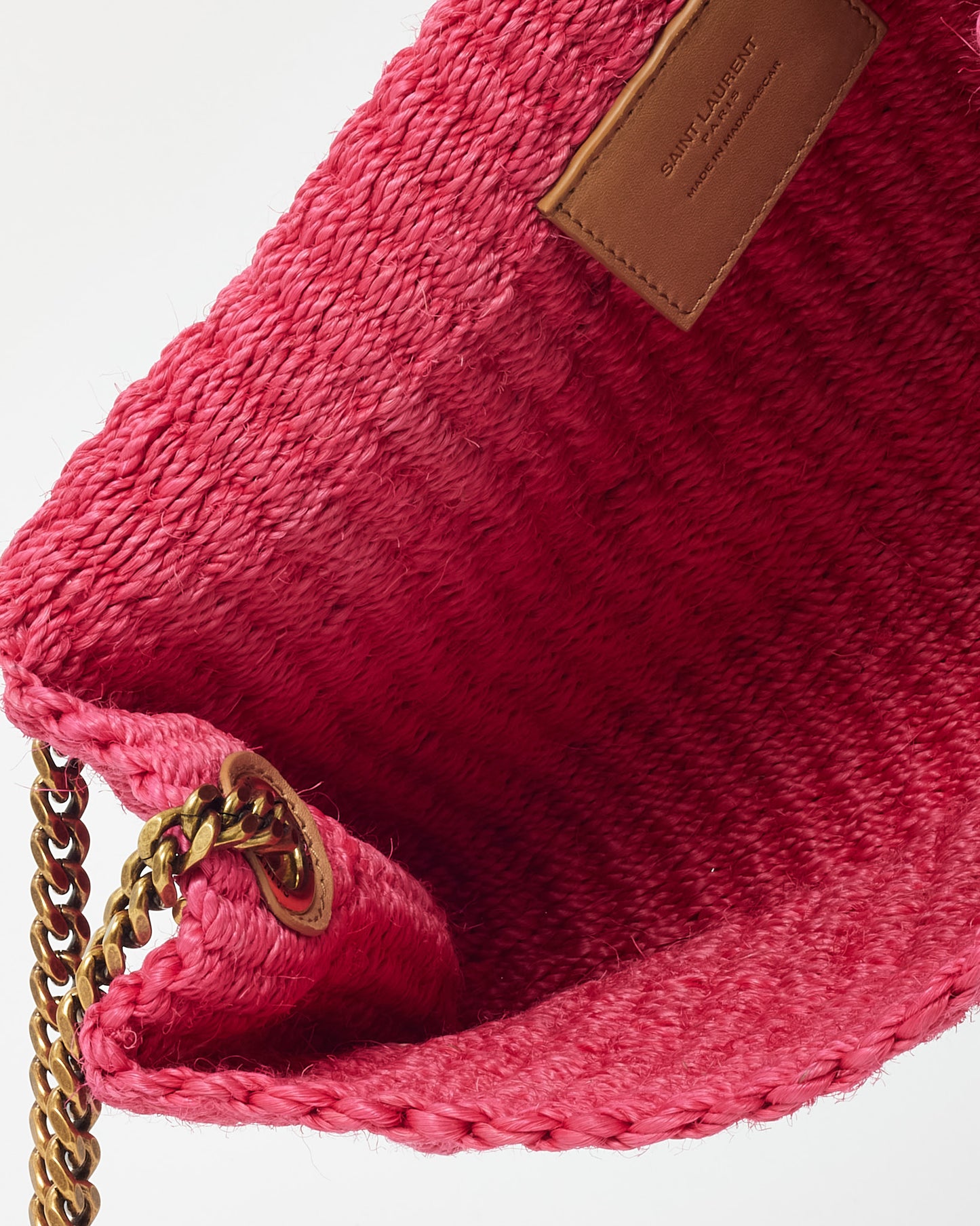Saint Laurent Pink Raffia GHW YSL Kate Chain Shoulder Bag