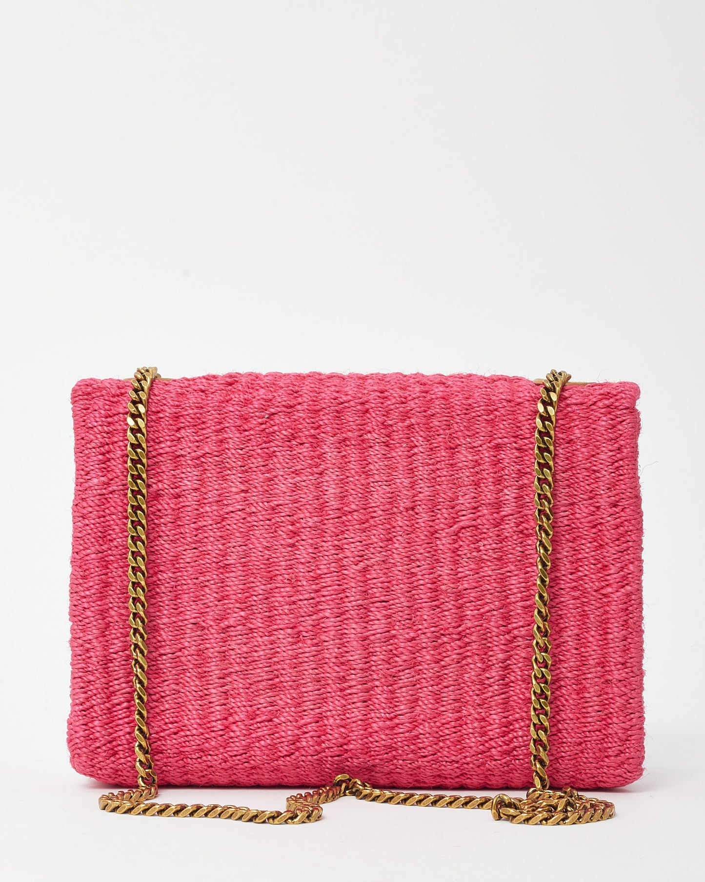 Saint Laurent Pink Raffia GHW YSL Kate Chain Shoulder Bag