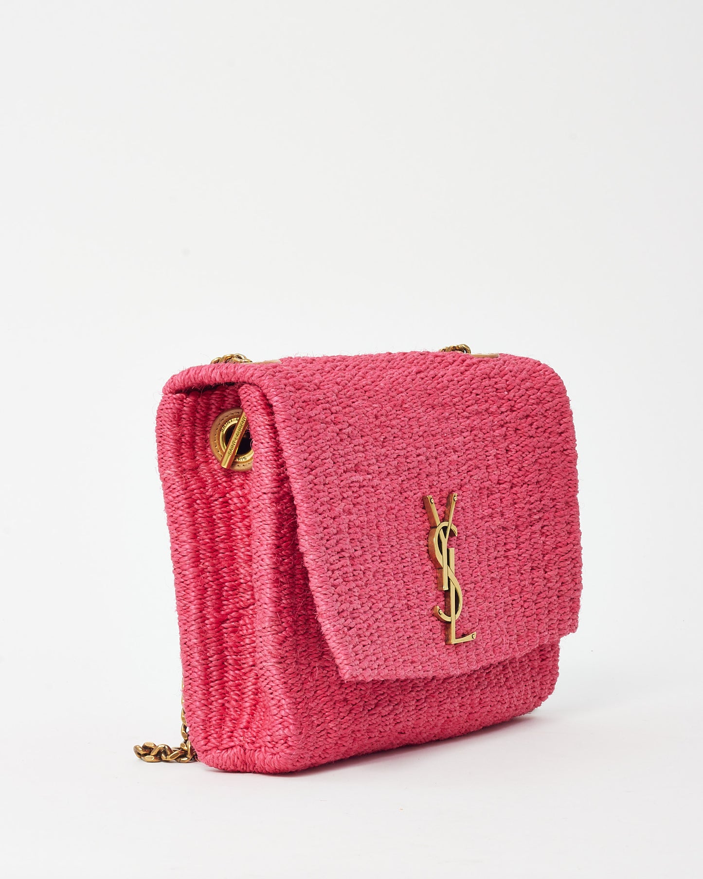Saint Laurent Pink Raffia GHW YSL Kate Chain Shoulder Bag