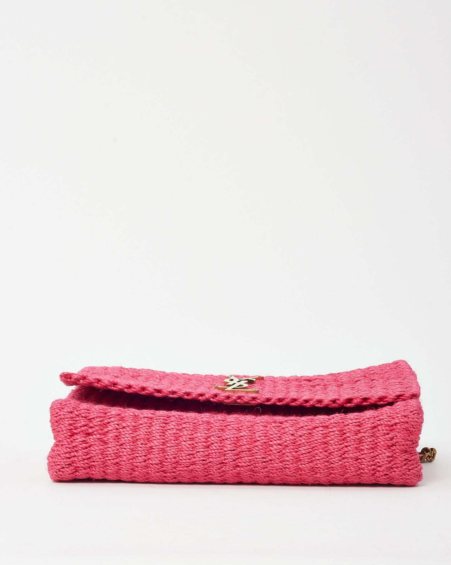 Saint Laurent Pink Raffia GHW YSL Kate Chain Shoulder Bag