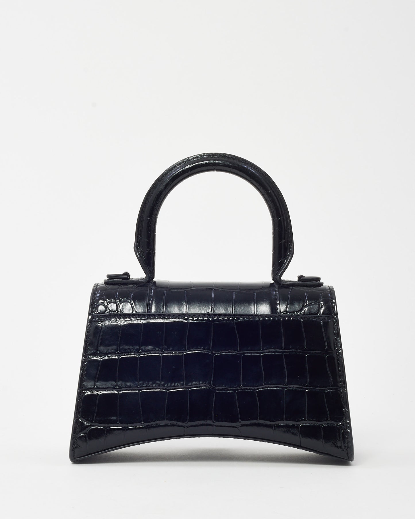Balenciaga Black Shiny Croc Embossed Leather Hourglass XS Handbag