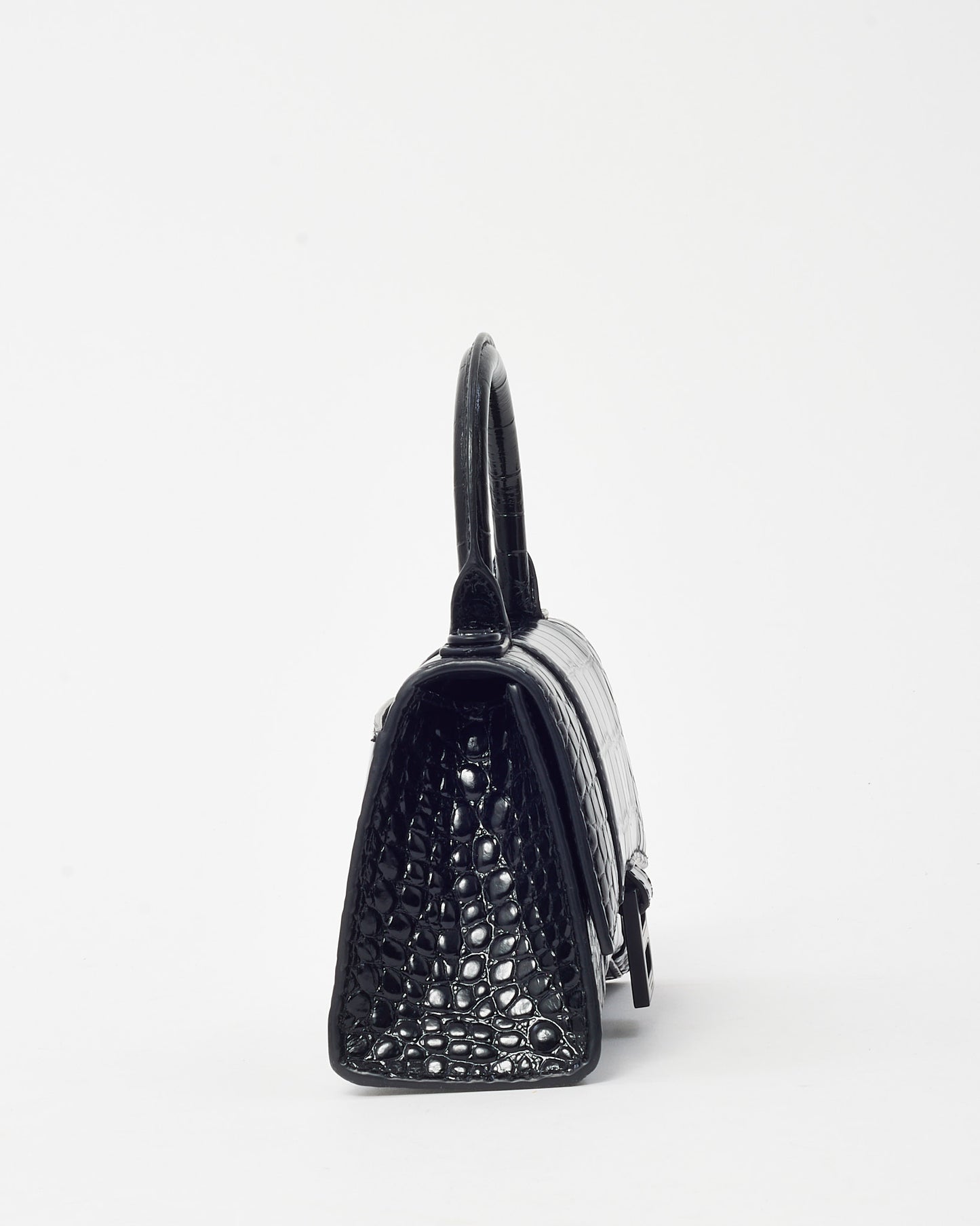Balenciaga Black Shiny Croc Embossed Leather Hourglass XS Handbag