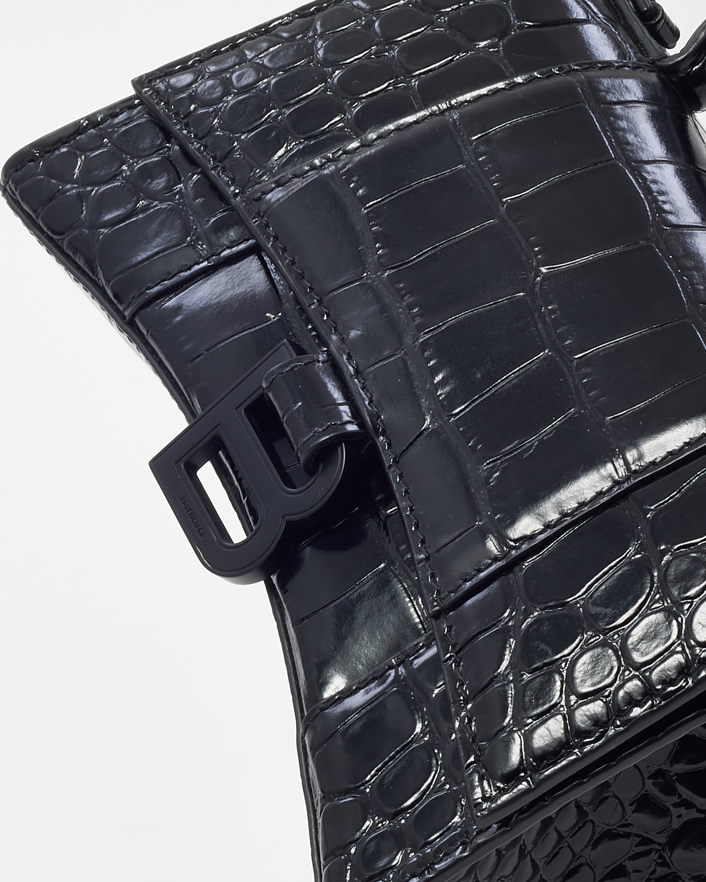 Balenciaga Black Shiny Croc Embossed Leather Hourglass XS Handbag