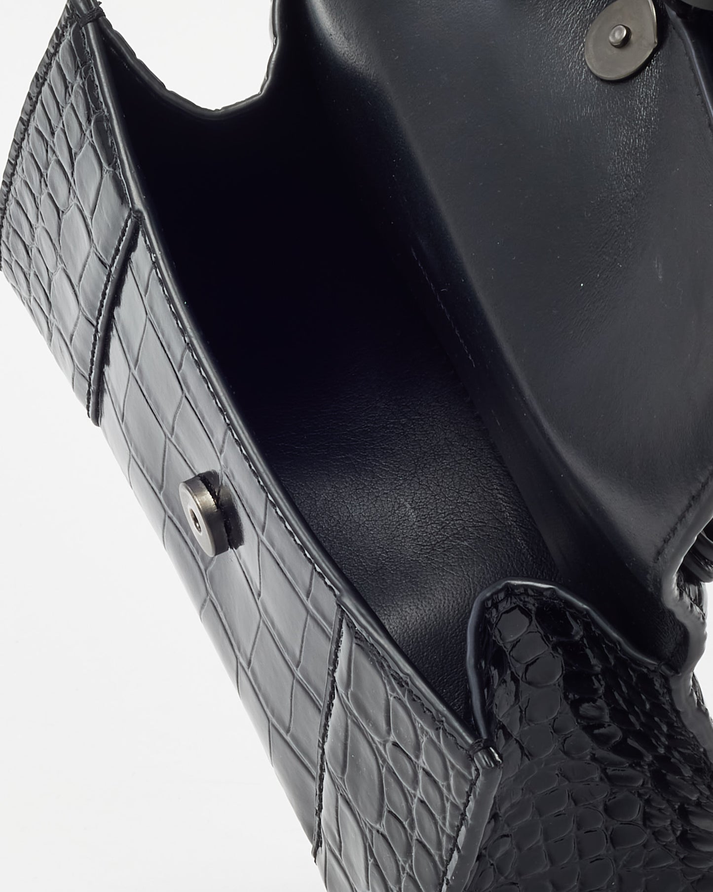 Balenciaga Black Shiny Croc Embossed Leather Hourglass XS Handbag