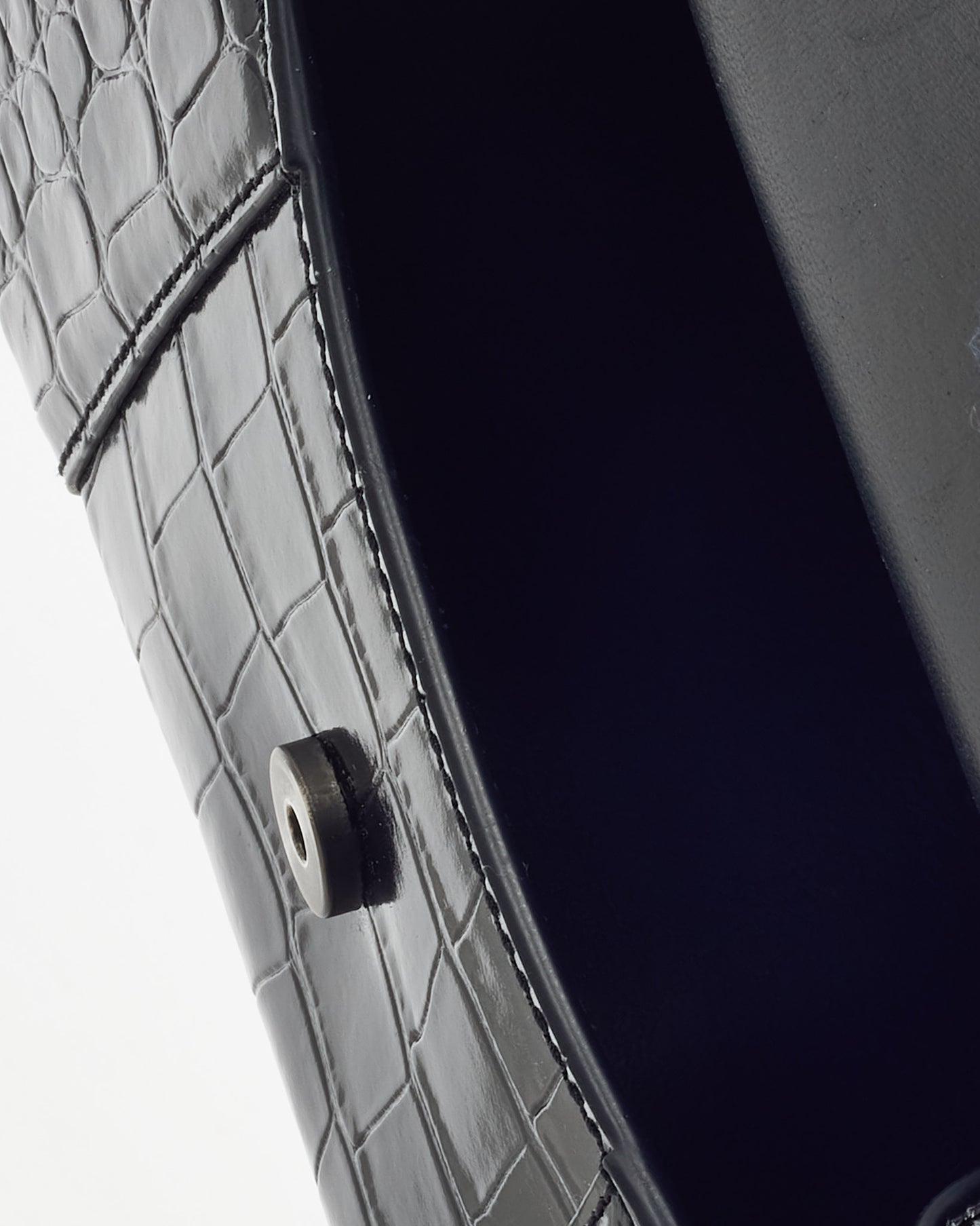 Balenciaga Black Shiny Croc Embossed Leather Hourglass XS Handbag