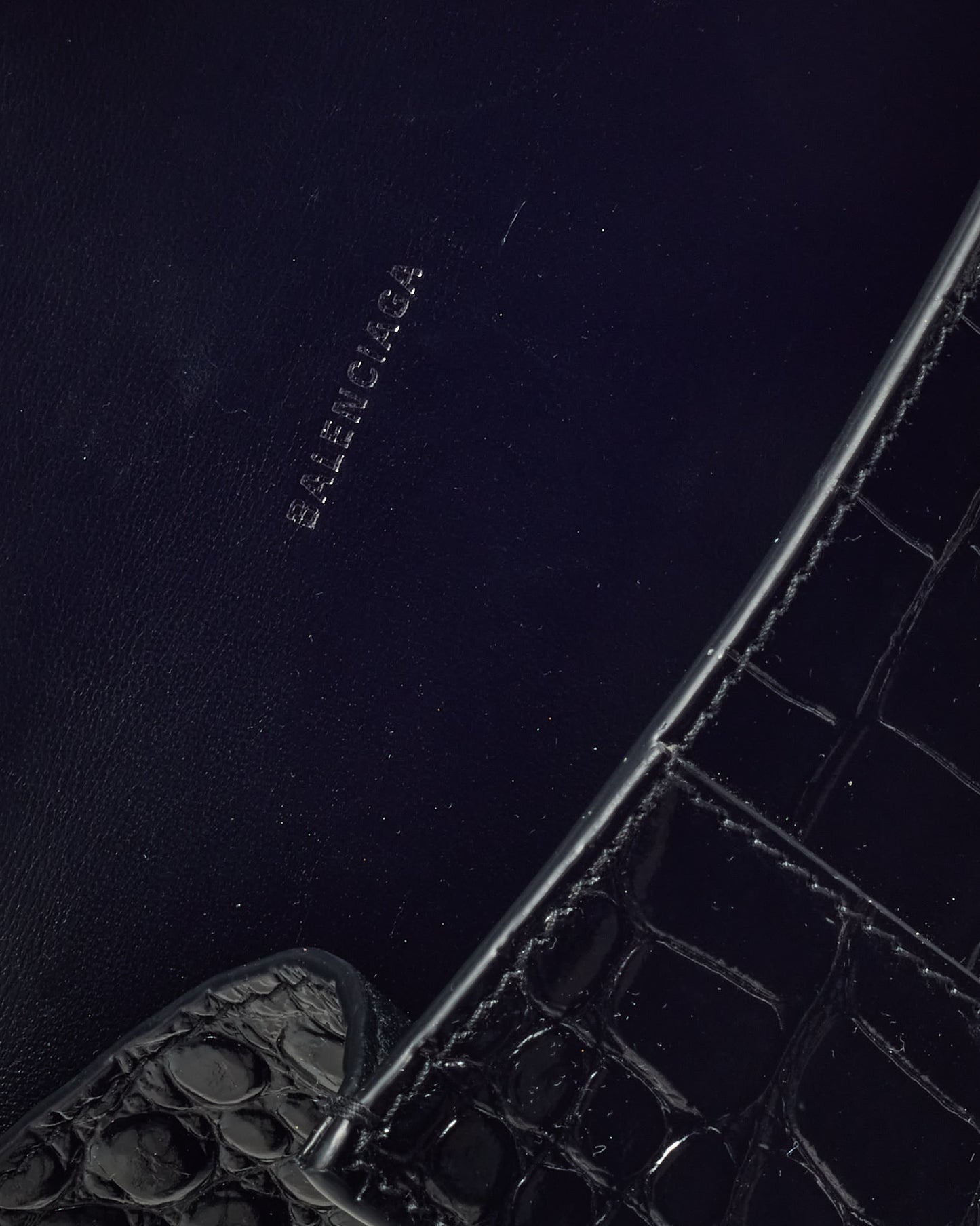 Balenciaga Black Shiny Croc Embossed Leather Hourglass XS Handbag