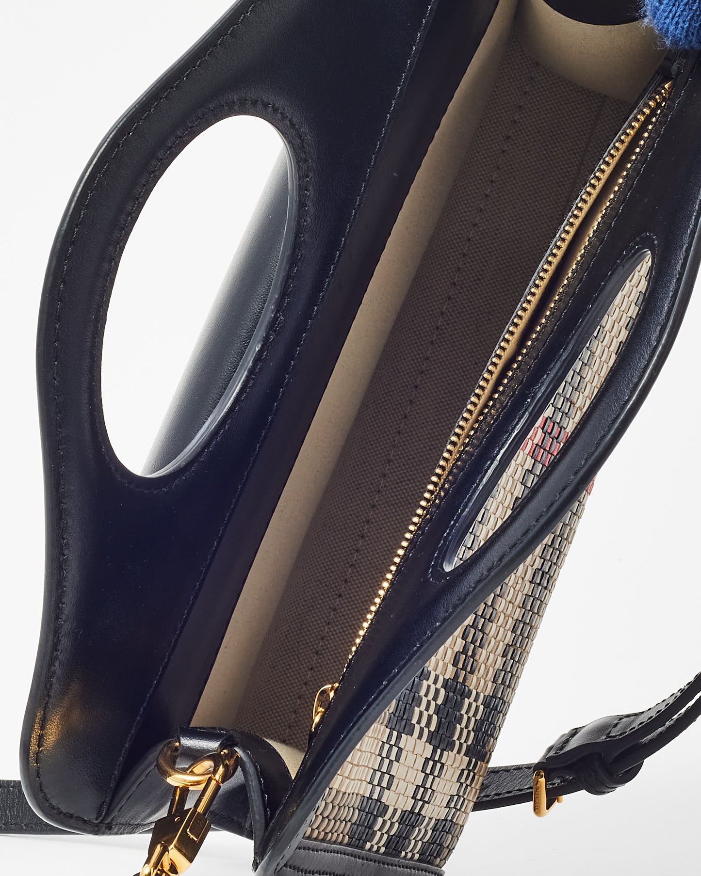 Burberry Black Leather and Beige House Check Woven Canvas Mini Pocket Crossbody Bag