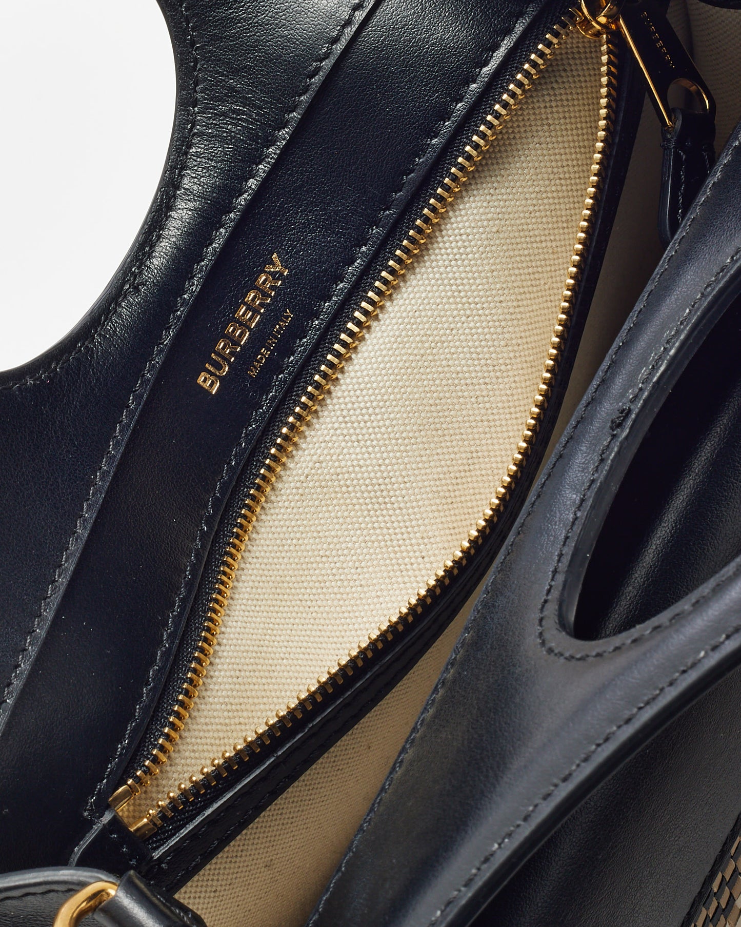 Burberry Black Leather and Beige House Check Woven Canvas Mini Pocket Crossbody Bag