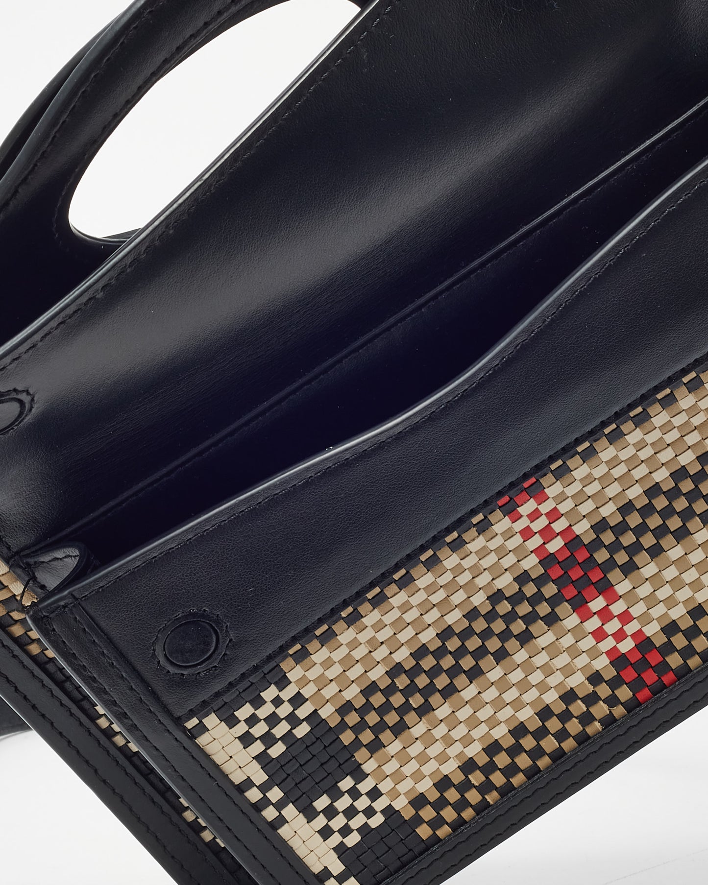 Burberry Black Leather and Beige House Check Woven Canvas Mini Pocket Crossbody Bag