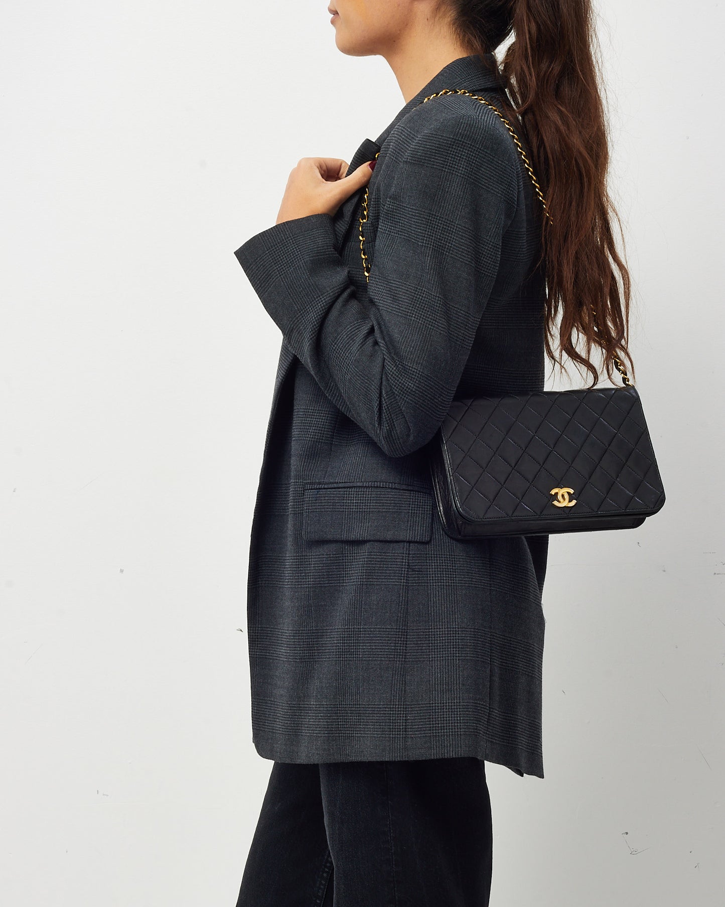 Chanel Vintage Black Lambskin Leather Full Flap WOC Wallet on Chain Shoulder Bag GHW