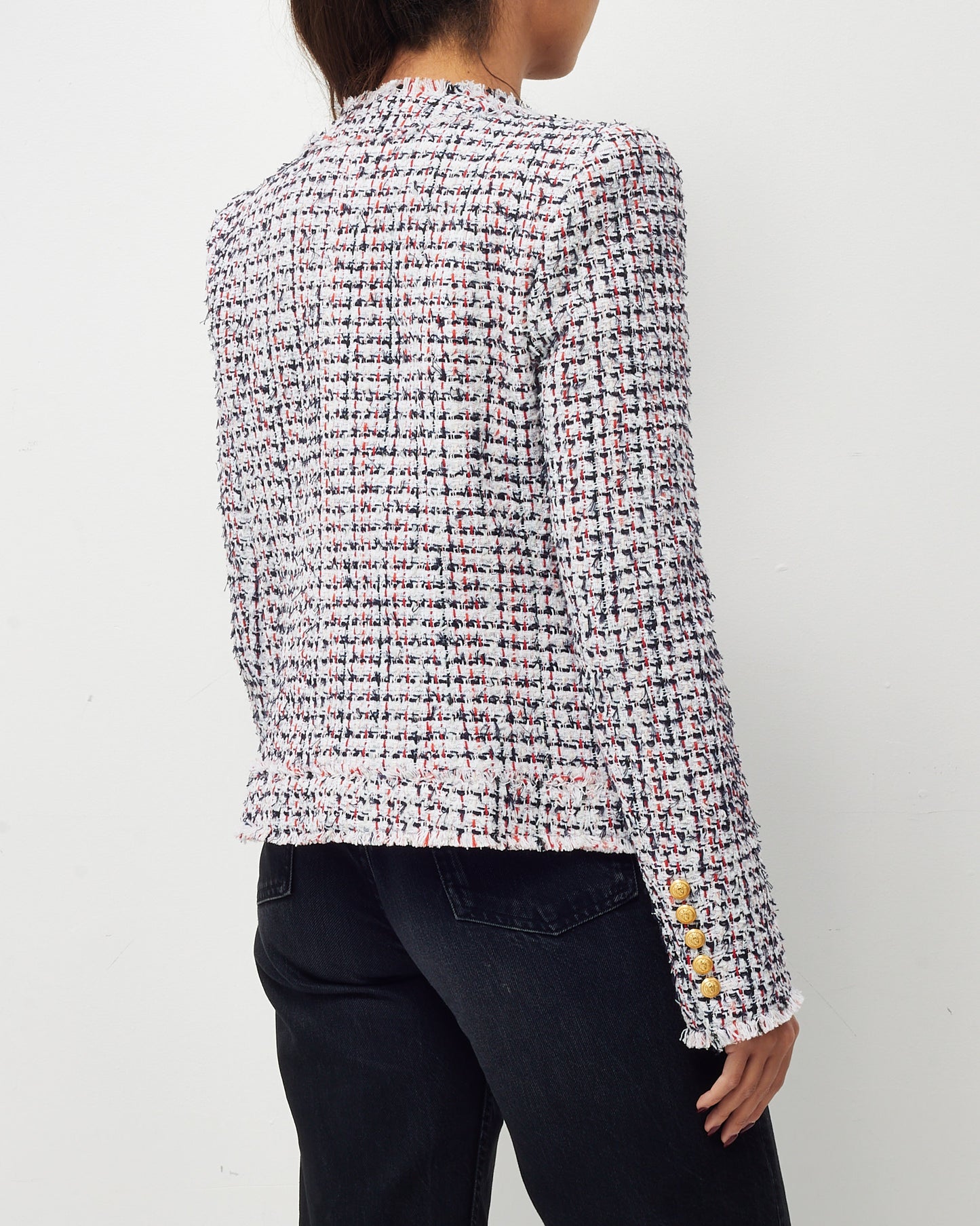 Balmain Red/White/Black Tweed Button Up Jacket - 38 FR/US 6