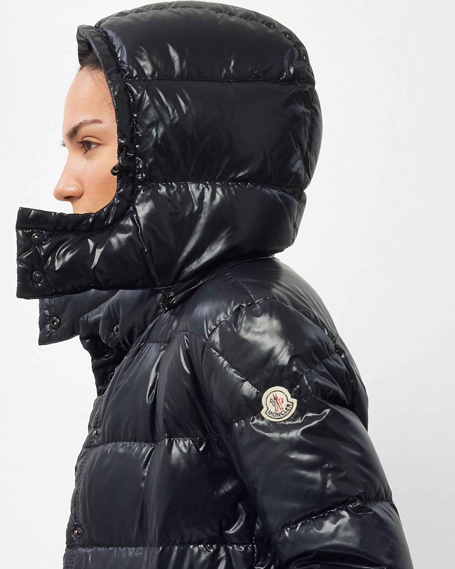 Moncler Black Shiny Down Button Up Mid-Length Puffer Jacket - 2/M