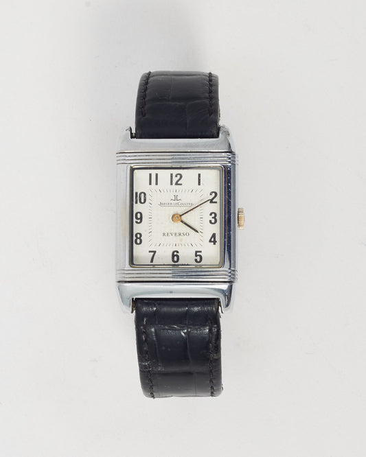 Jaeger-Lecoultre Stainless Steel Black Croc Leather Reverso Classic 28mm Watch