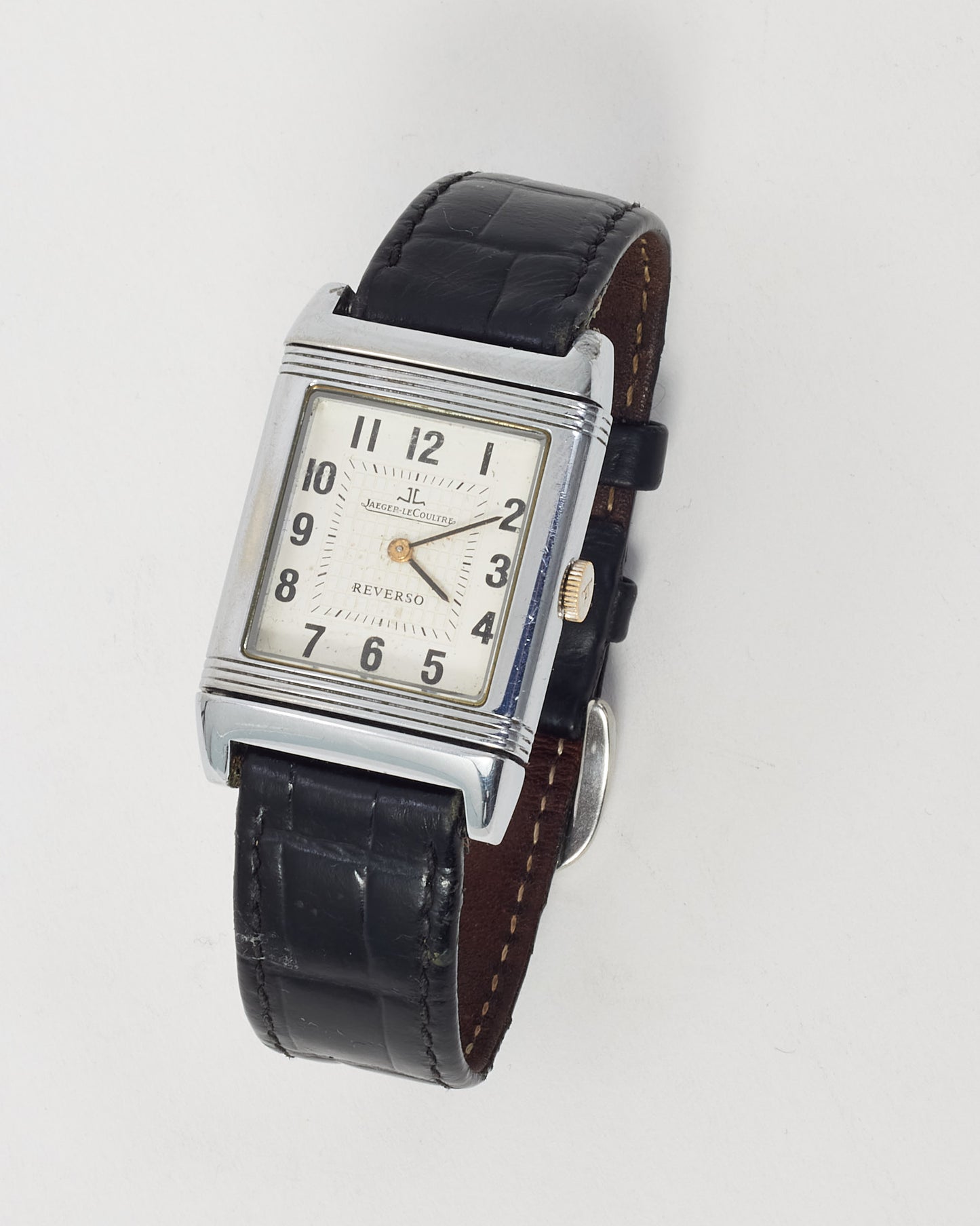 Jaeger-Lecoultre Stainless Steel Black Croc Leather Reverso Classic 28mm Watch