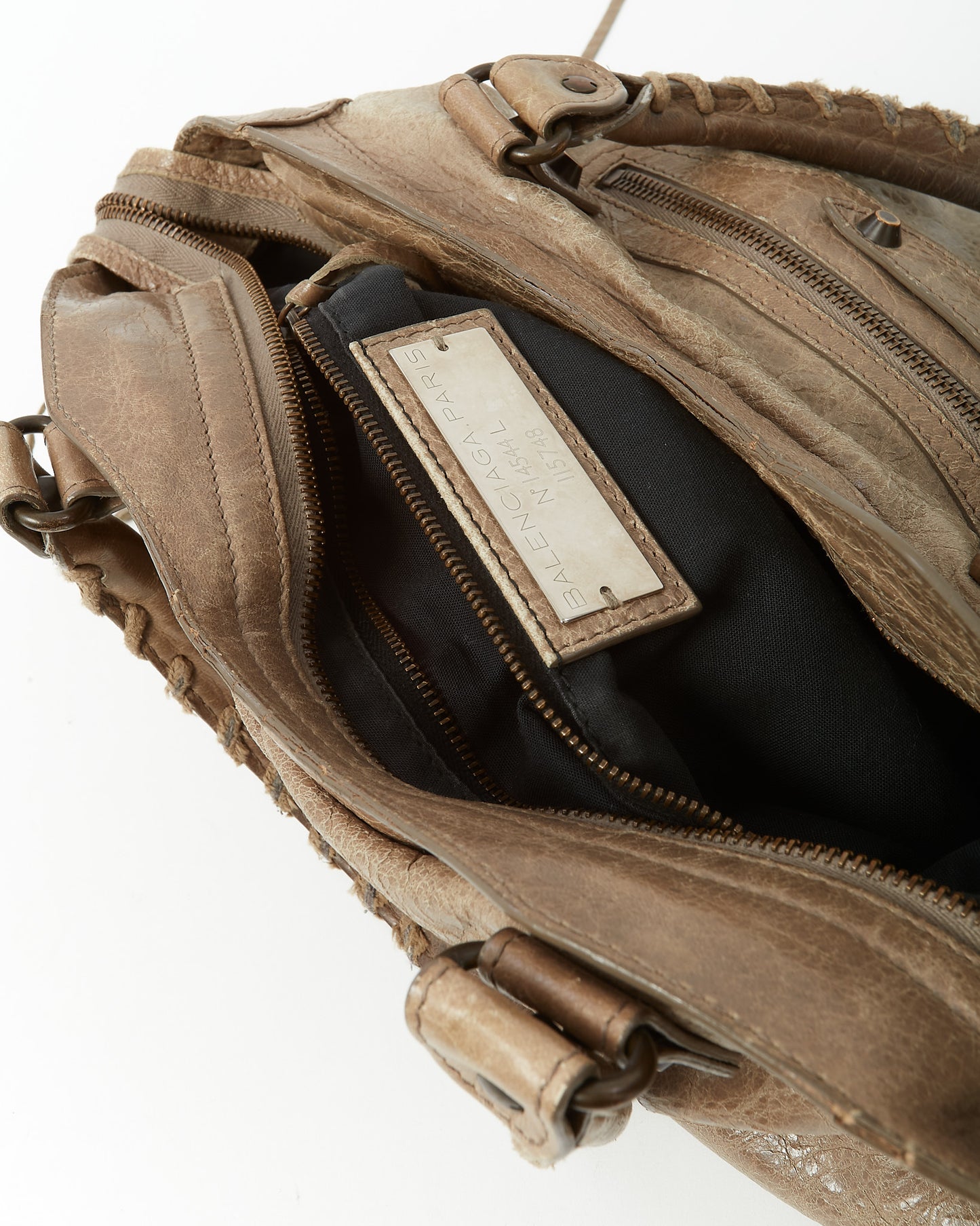 Balenciaga Beige Lambskin Leather Classic Hardware Motorcycle City Bag