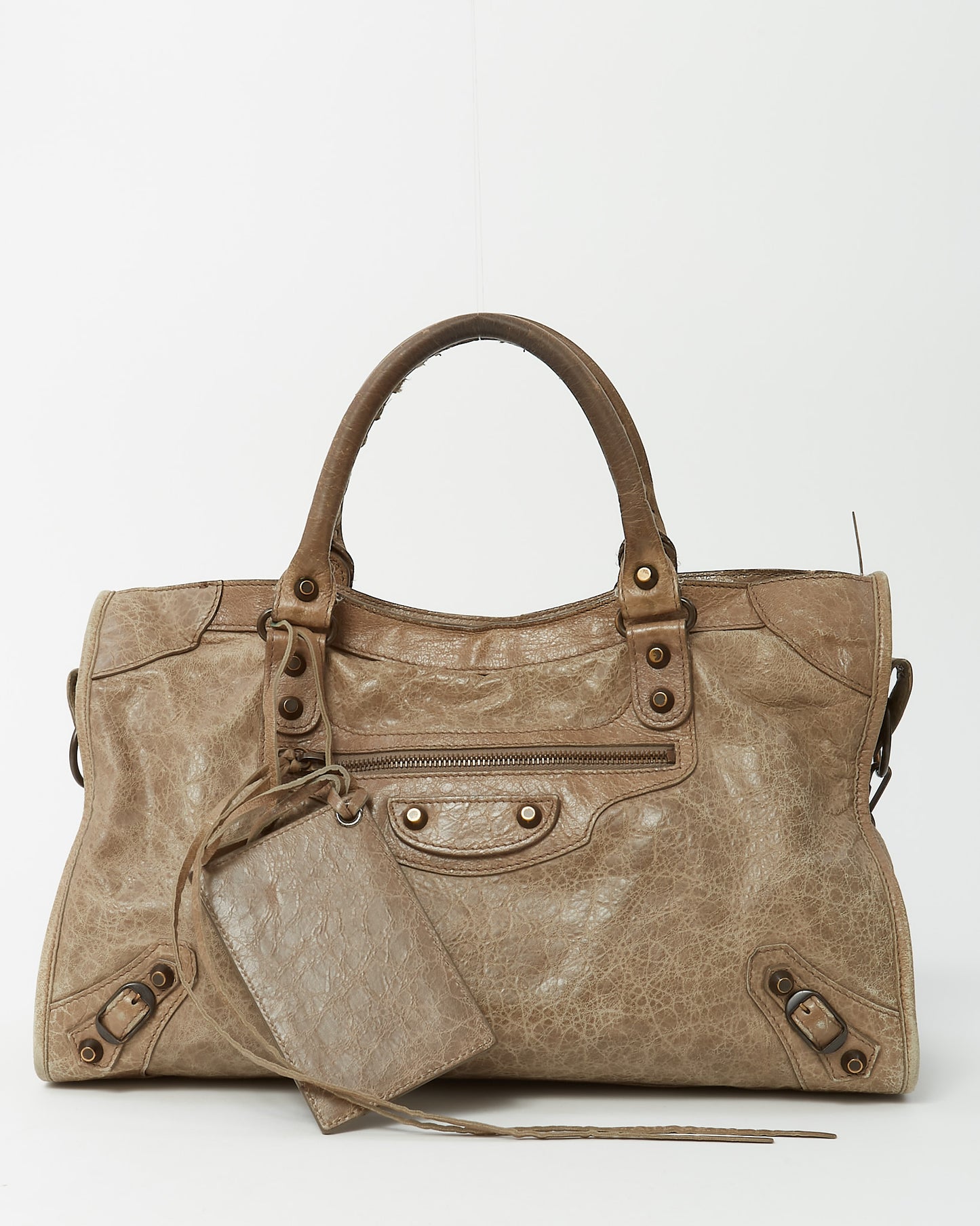 Balenciaga Beige Lambskin Leather Classic Hardware Motorcycle City Bag