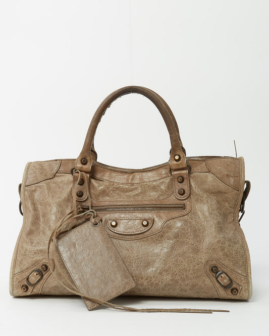 Balenciaga Beige Lambskin Leather Classic Hardware Motorcycle City Bag