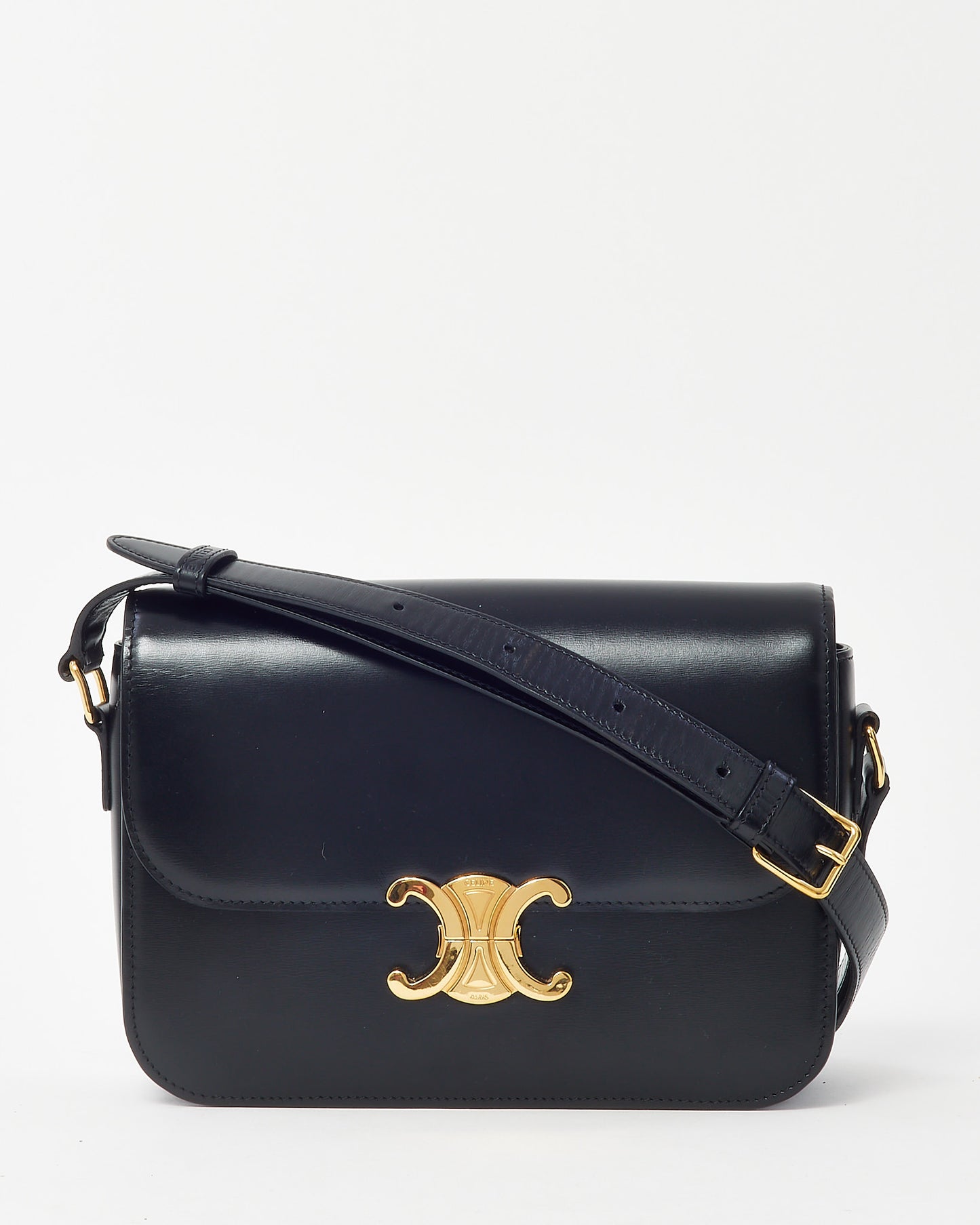 Celine Black Shiny Calfskin Leather Medium Classique Triomphe Bag GHW