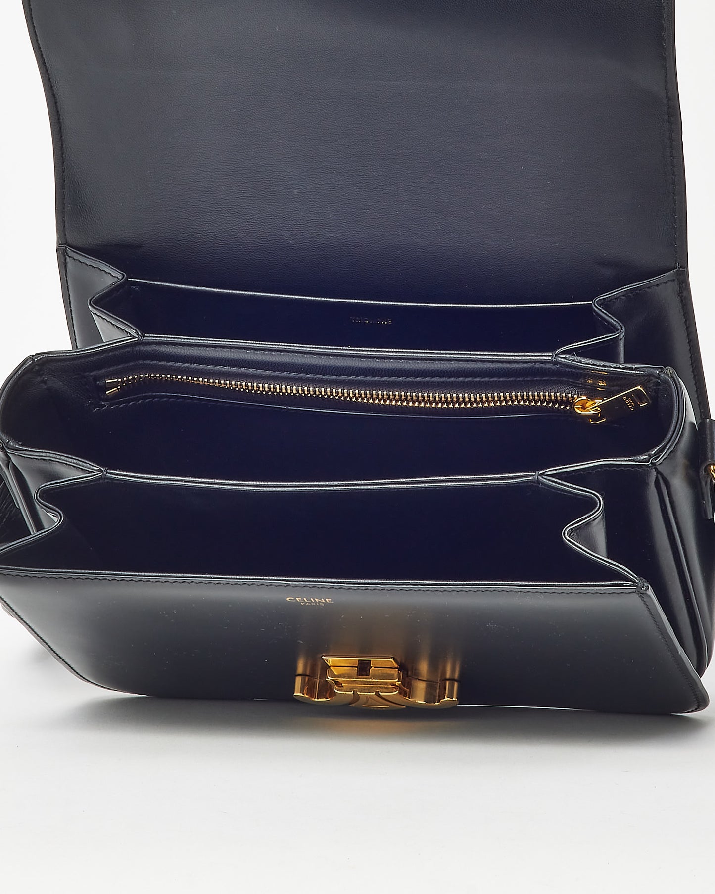 Celine Black Shiny Calfskin Leather Medium Classique Triomphe Bag GHW
