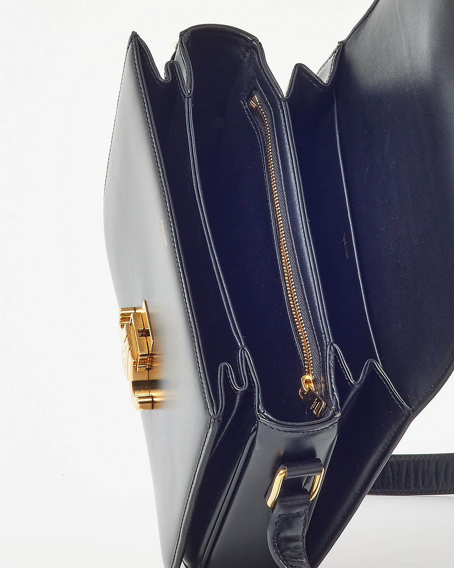 Celine Black Shiny Calfskin Leather Medium Classique Triomphe Bag GHW