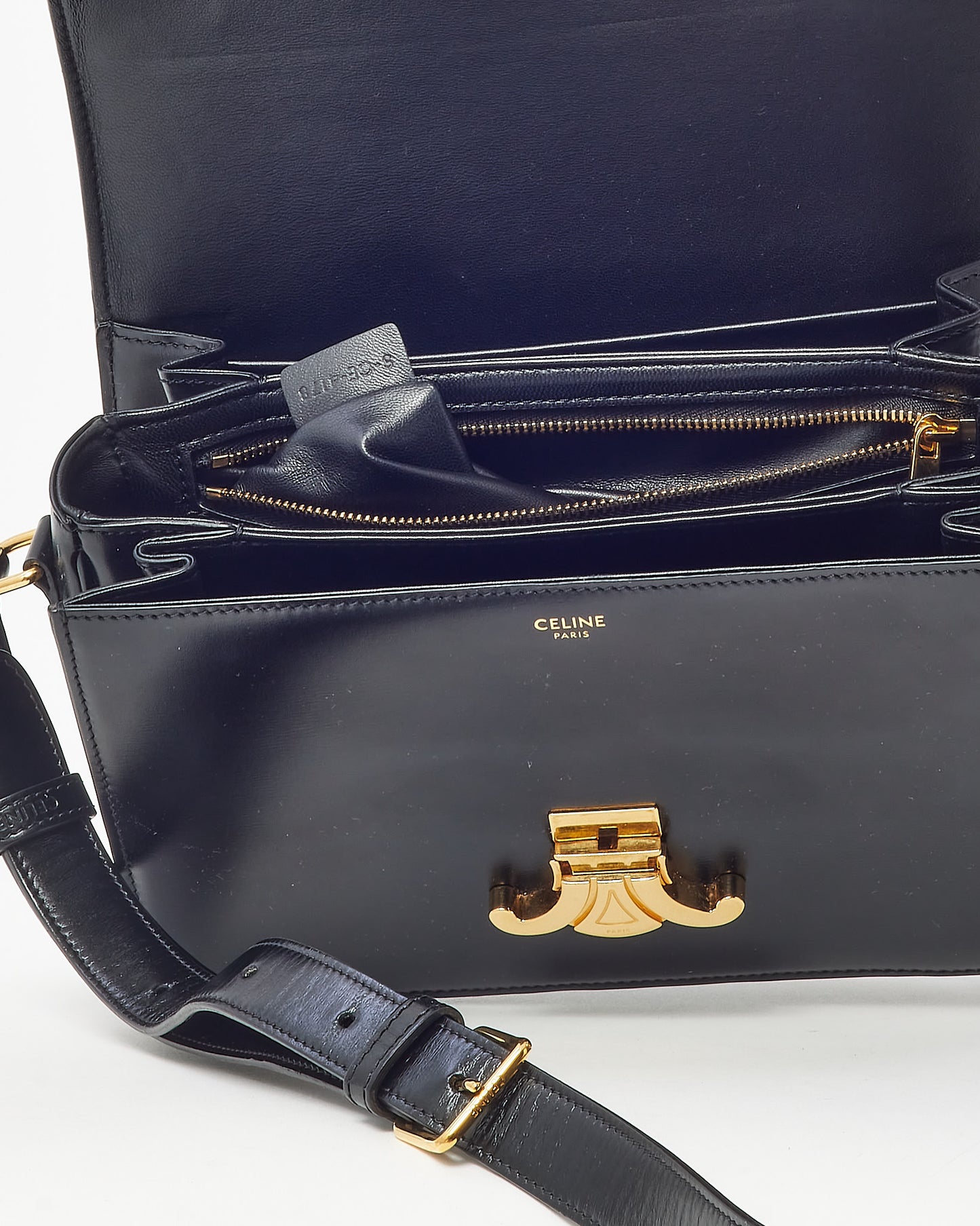 Celine Black Shiny Calfskin Leather Medium Classique Triomphe Bag GHW