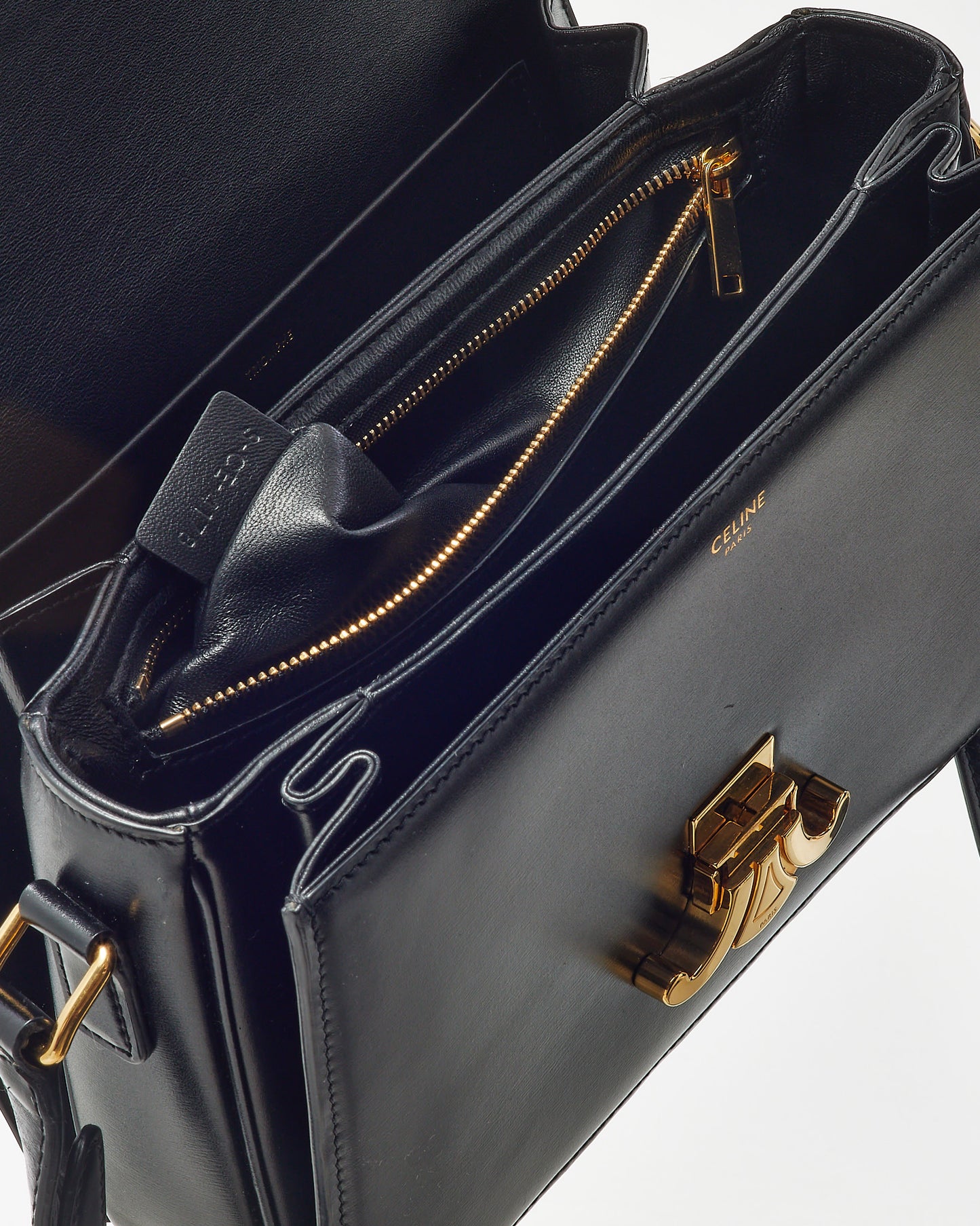 Celine Black Shiny Calfskin Leather Medium Classique Triomphe Bag GHW