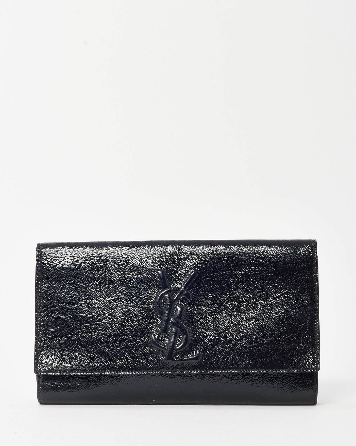 Saint Laurent Black Crinkled Patent Leather YSL Belle De Jour Clutch Bag