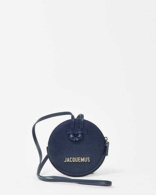 Jacquemus Navy Leather Logo Pitchou Round Coin Purse Bag