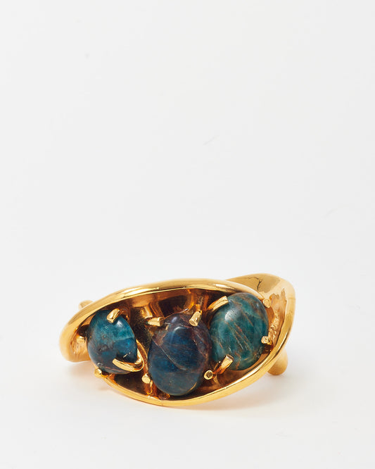Saint Laurent Gold Brass and Blue Apatite Gemstones Twist Cuff Bracelet - S