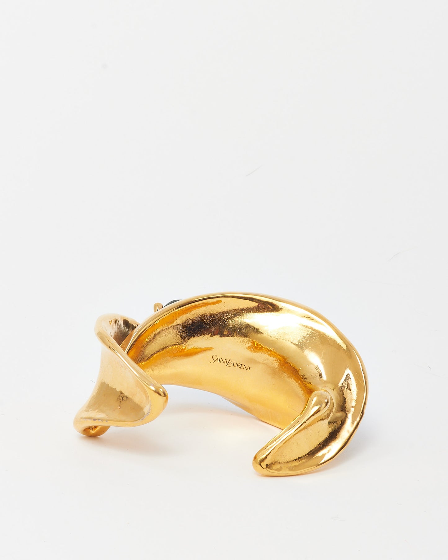 Saint Laurent Gold Brass and Blue Apatite Gemstones Twist Cuff Bracelet - S